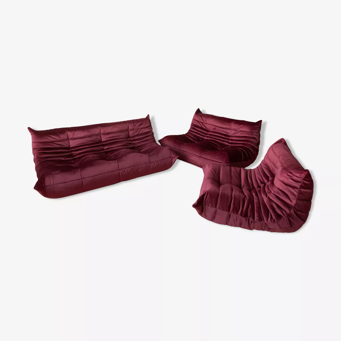 Togo Lounge Set 3-pc. Velvet Burgundy