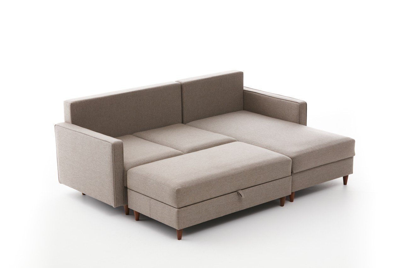 Eva Sofa Récamiere Rechts mit Hocker Creme