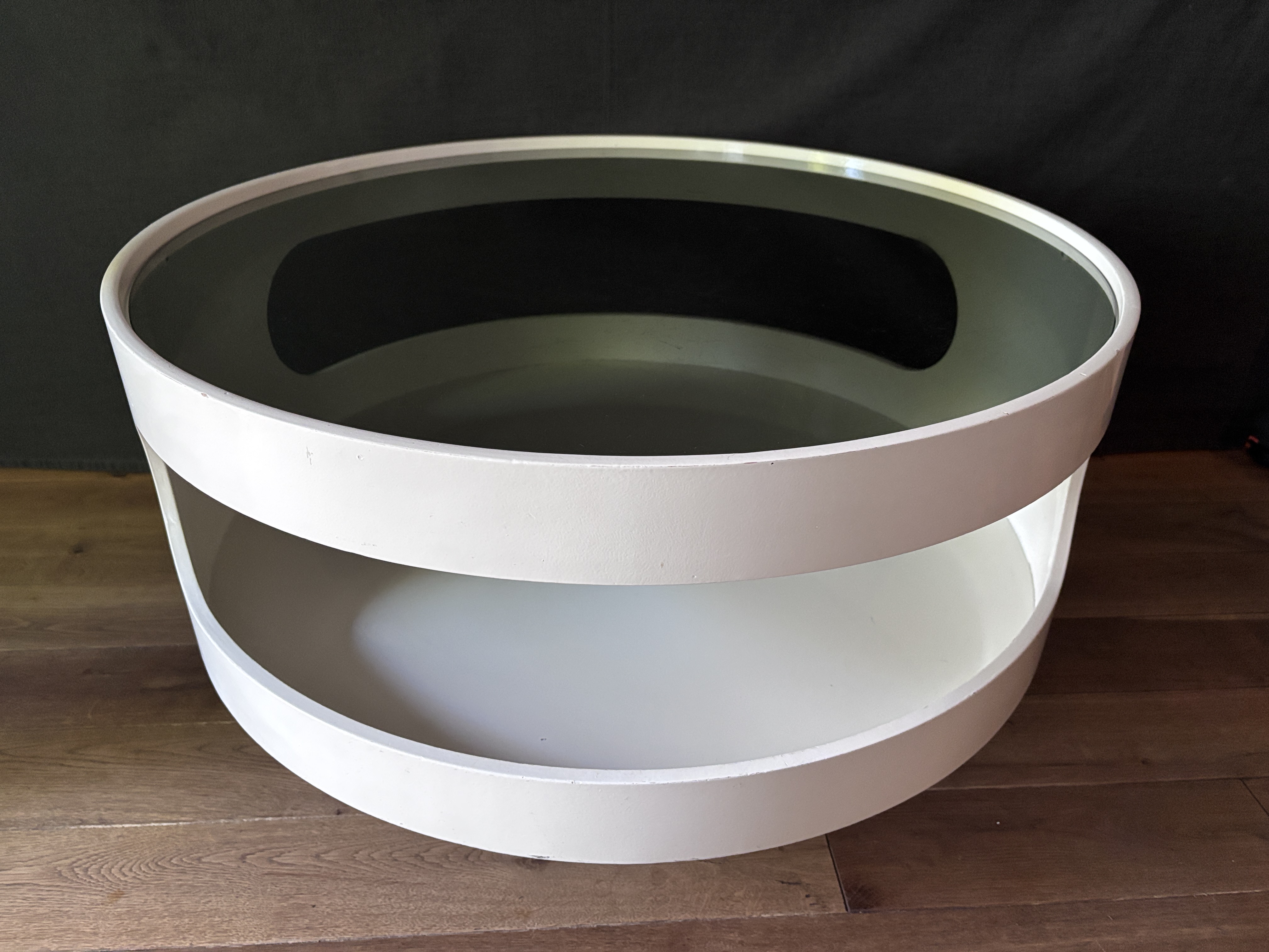 Vintage Space Age Runder Couchtisch Glas Weiß 80cm