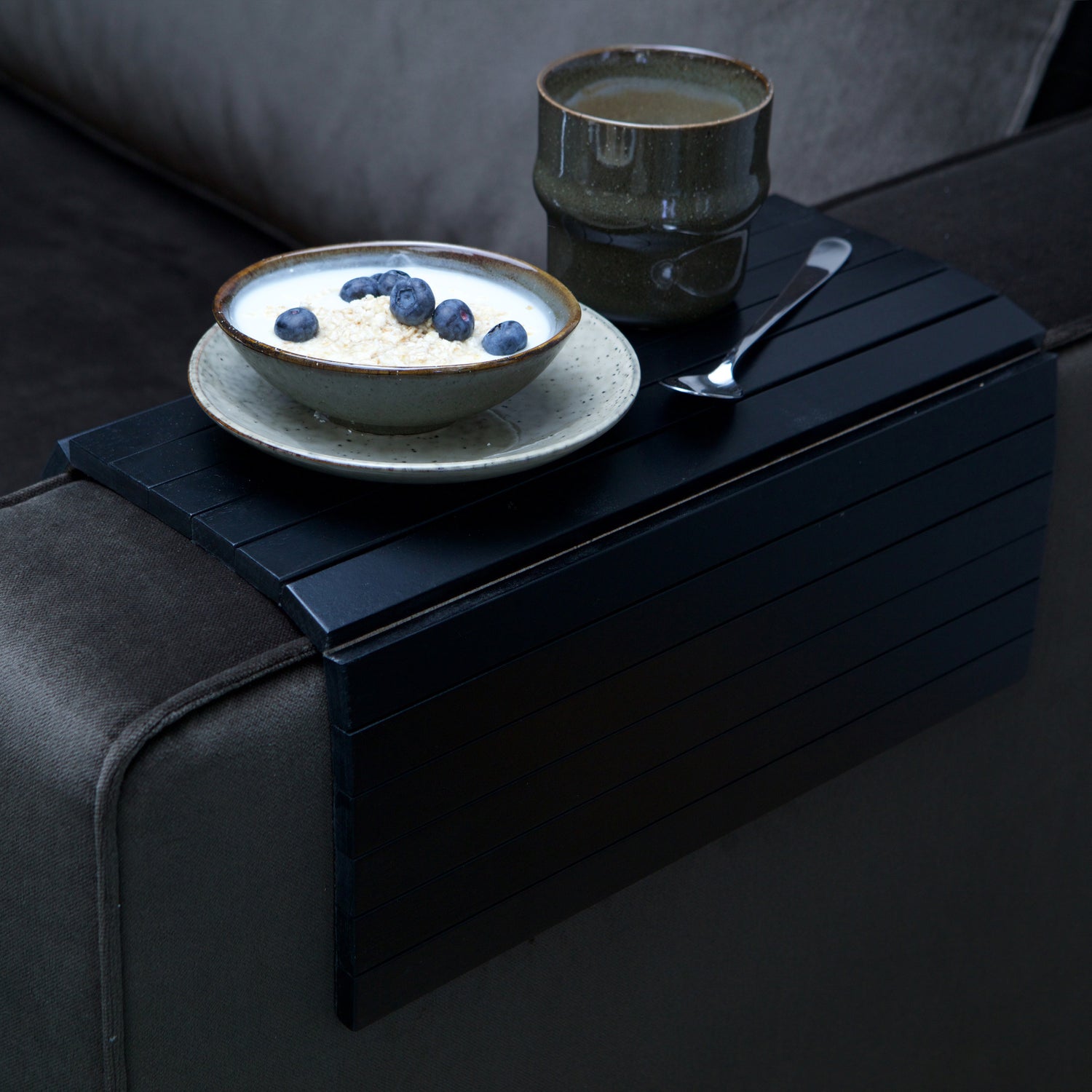 2x Armrest tray Birch wood Black