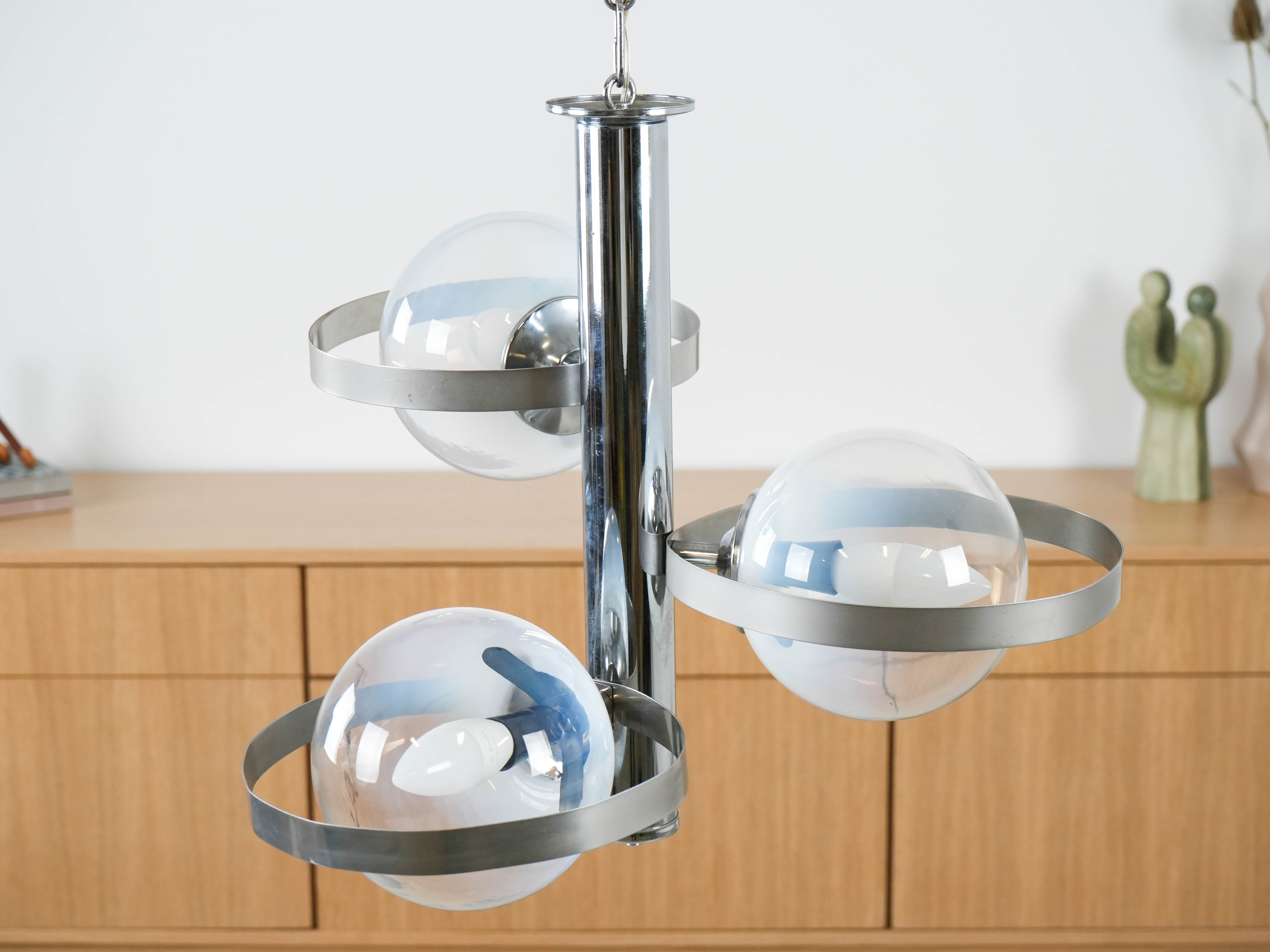 Space Age pendant lamp metal white 1970s