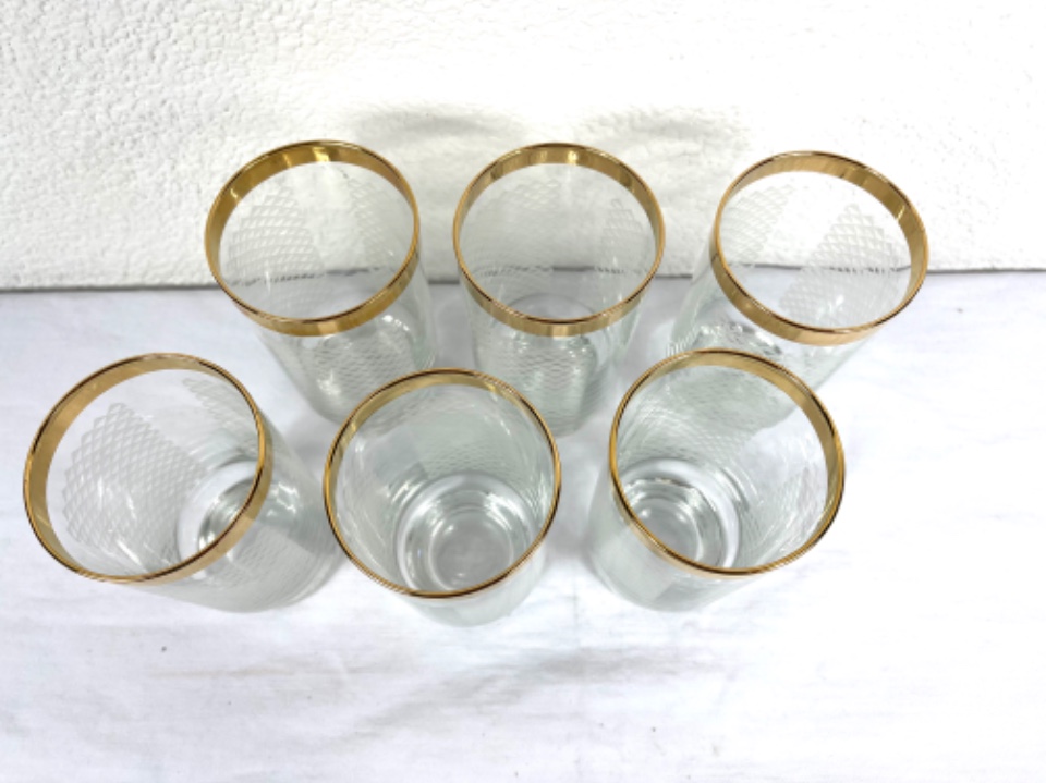 6x Long drink glasses Glass Transparent Gold