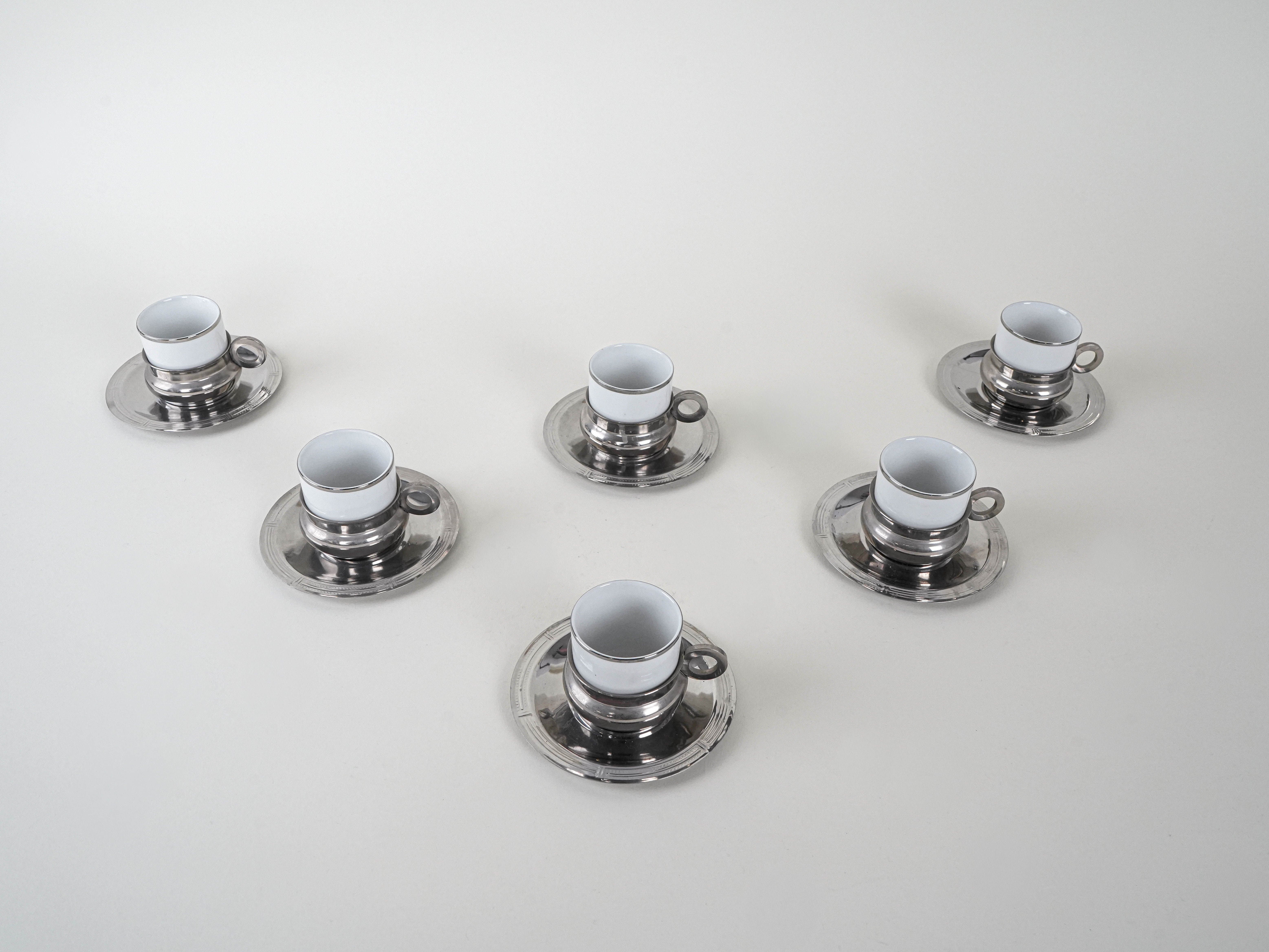 Porcelain cup set Silver White 1980s