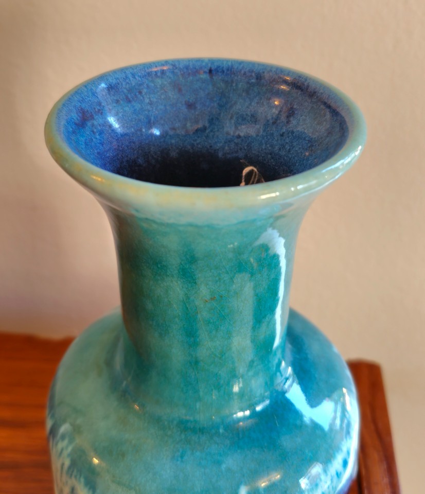 Vintage Vase Keramik Blau 1970er Jahre