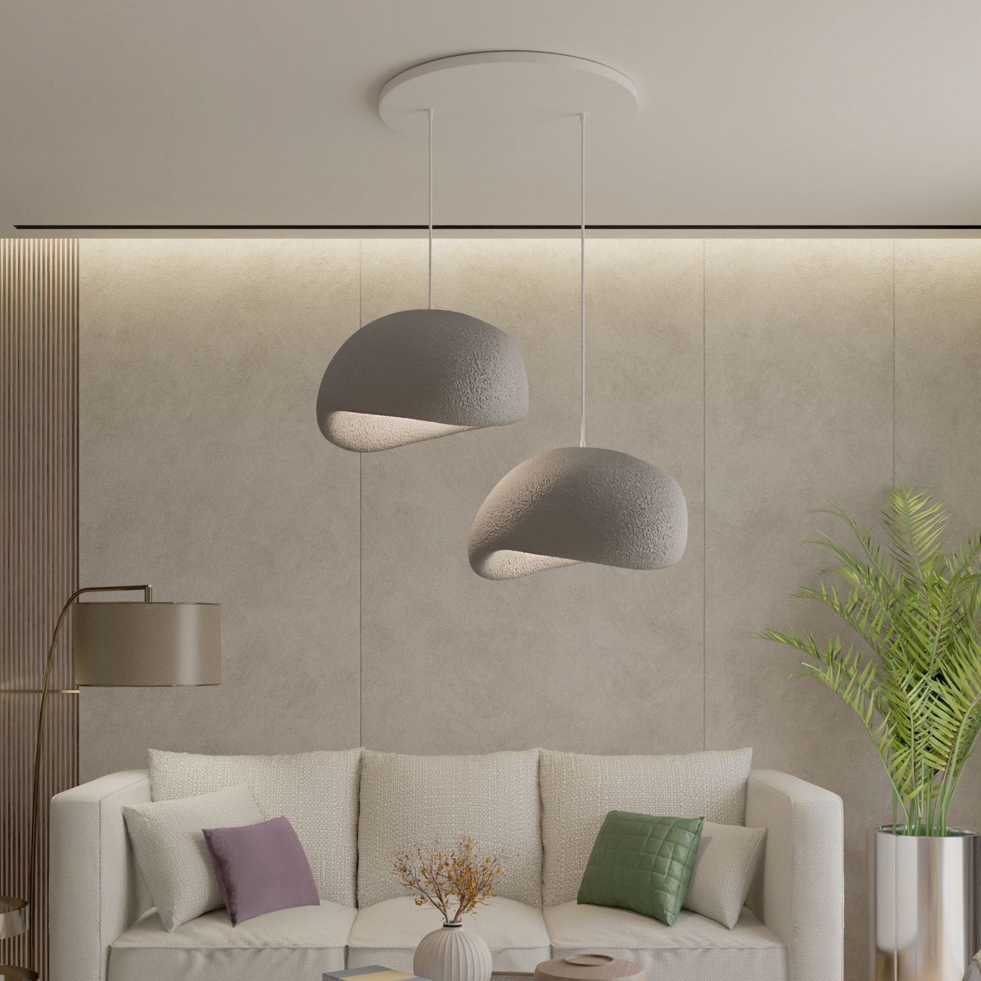 2-Flammig Wabi Sabi Grainbeams Pendelleuchte Beton Grau