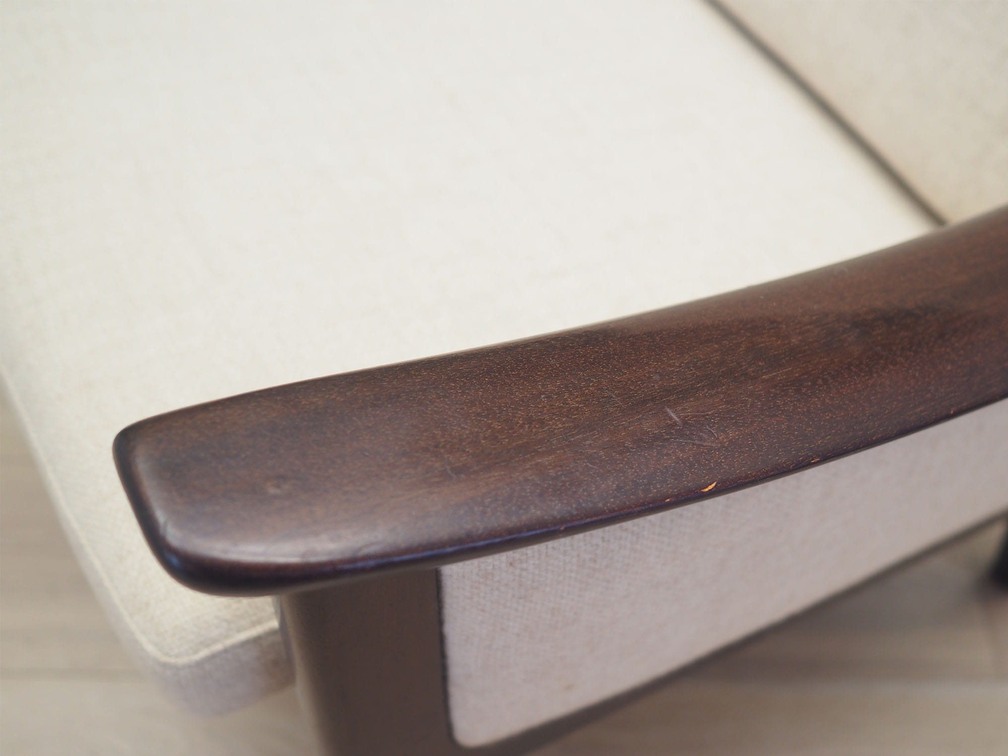 Vintage armchair wood fabric cream 1970s