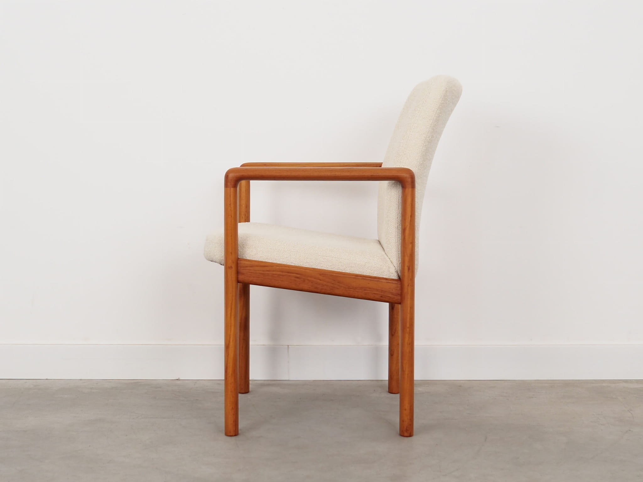 Vintage Chair Teak Wood Textile White 1970s