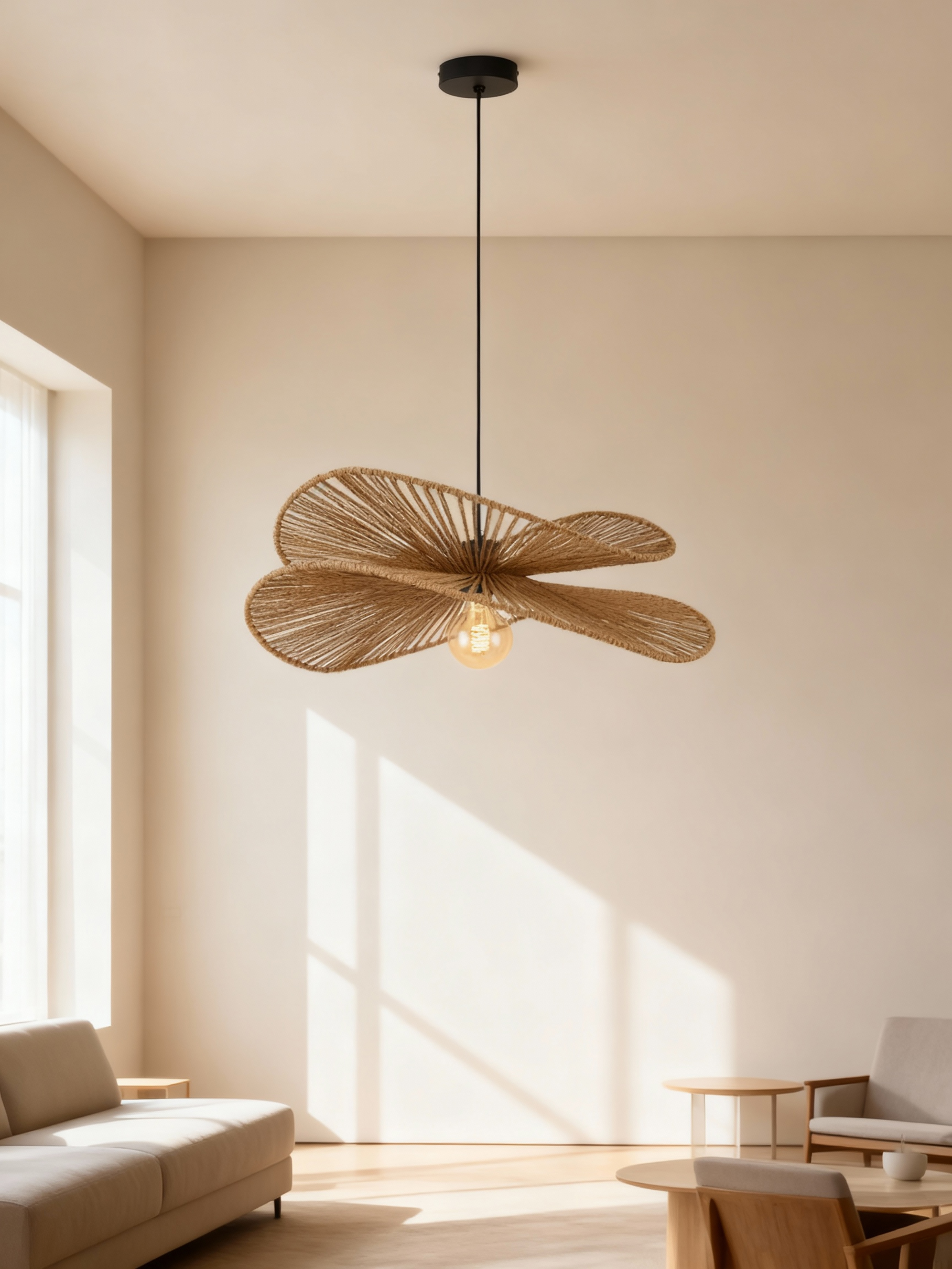 Fulger Pendelleuchte 1-flammig Gusseisen Papier Natur