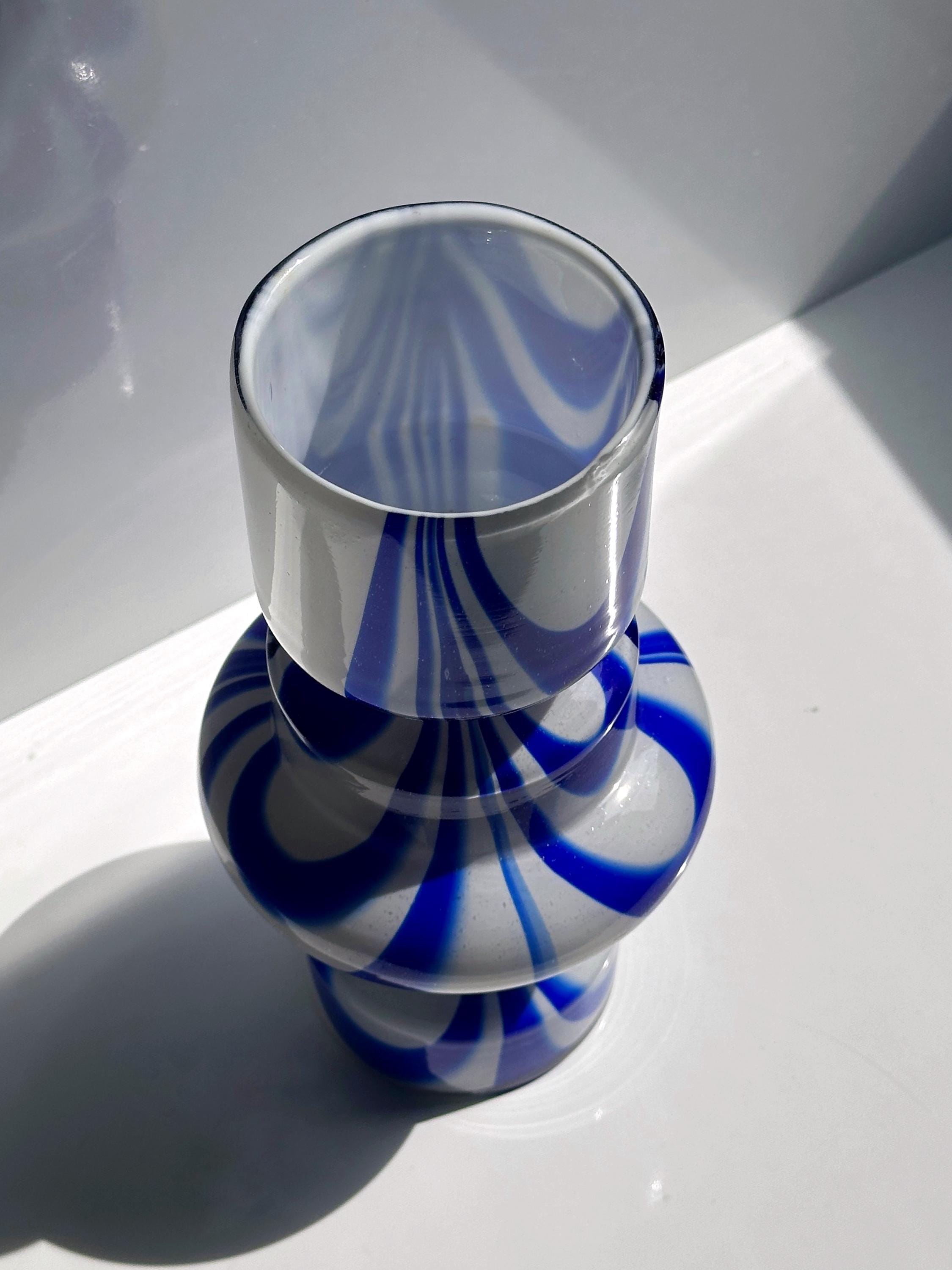 Vintage Carlo Moretti Vase Blau Weiß 1970er Jahre