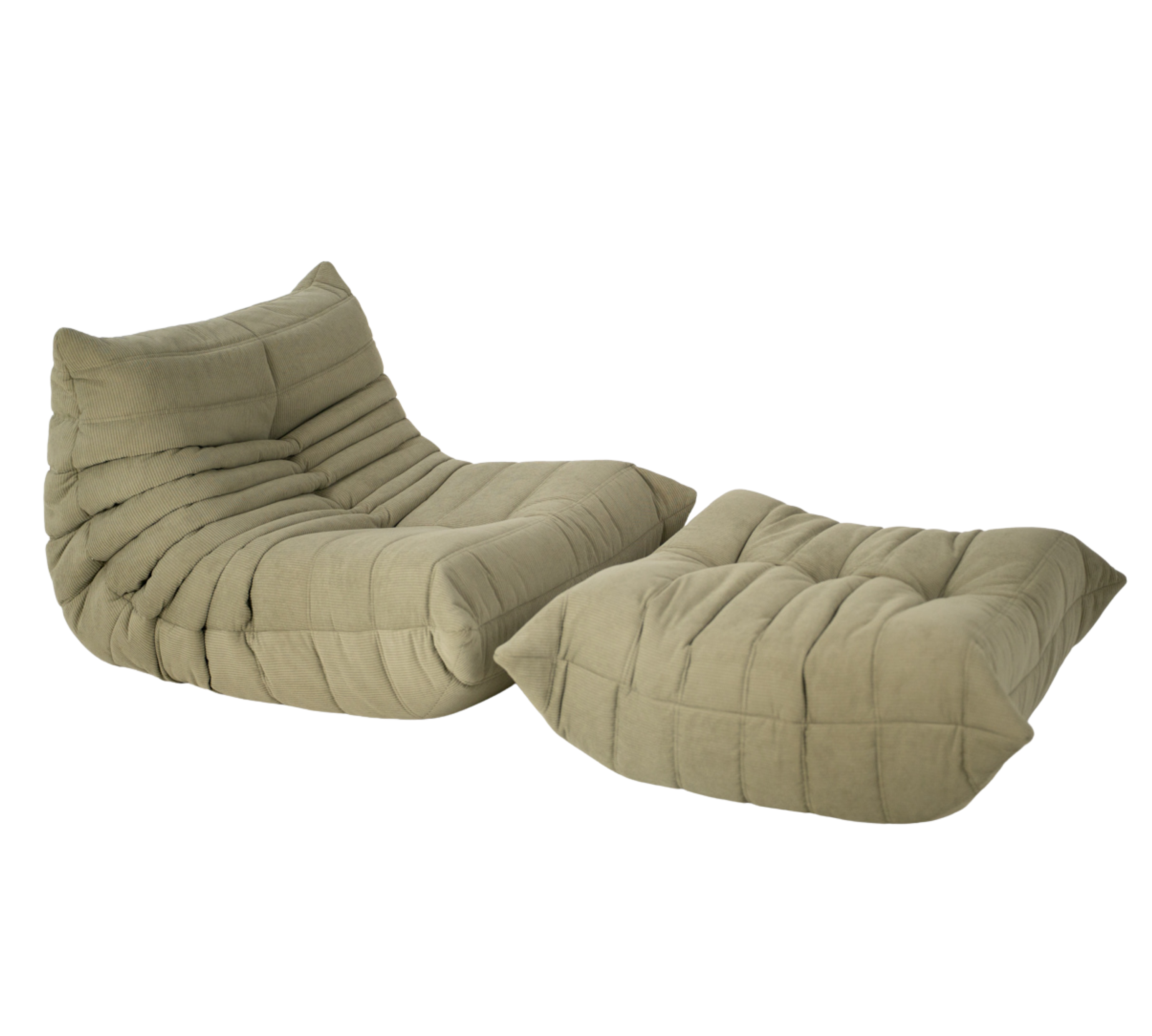Set lounge Togo da 5 pezzi in velluto a coste verde salvia
