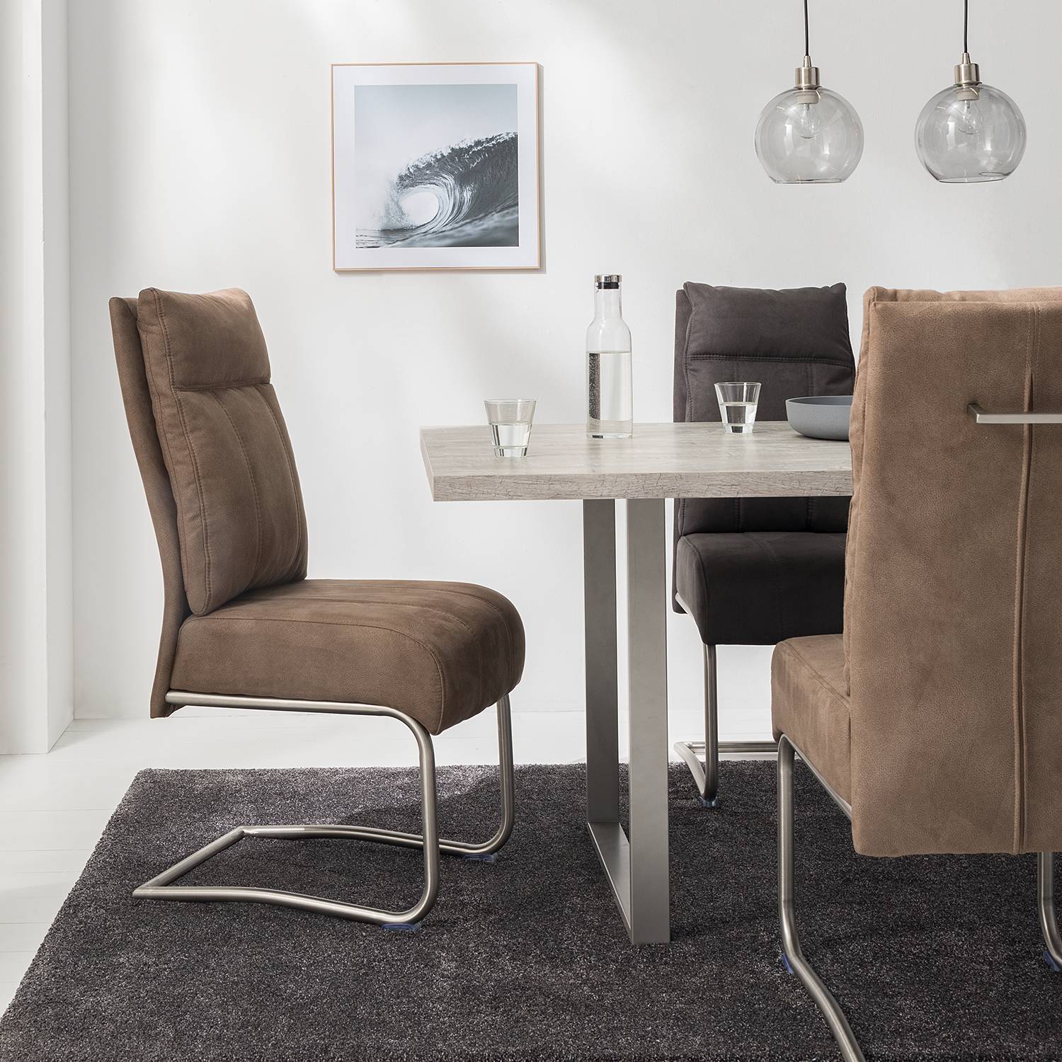 Freischwinger Crowan 2er Set Microfaser Edelstahl Sand