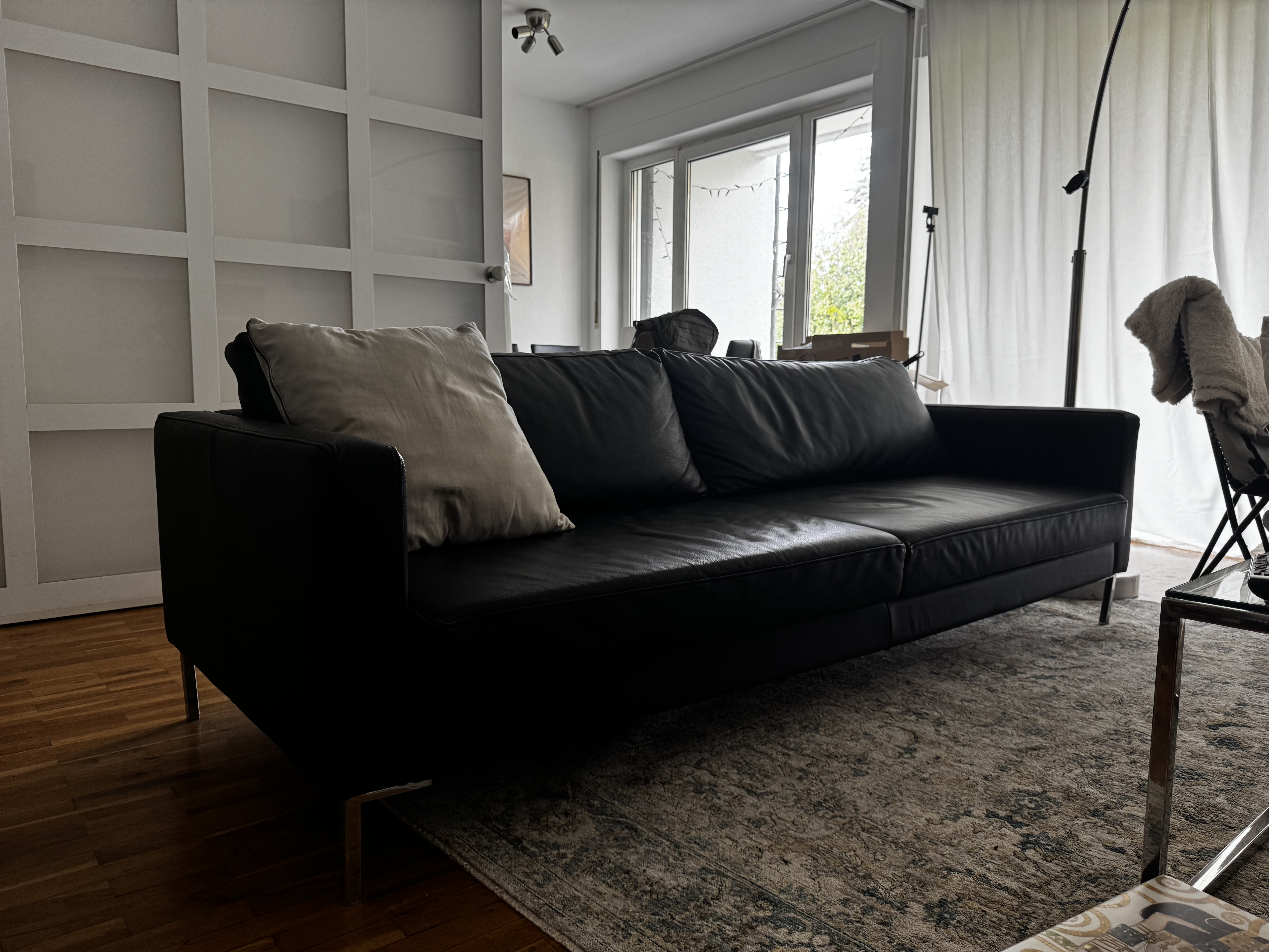 3-Sitzer Sofa Leder Schwarz