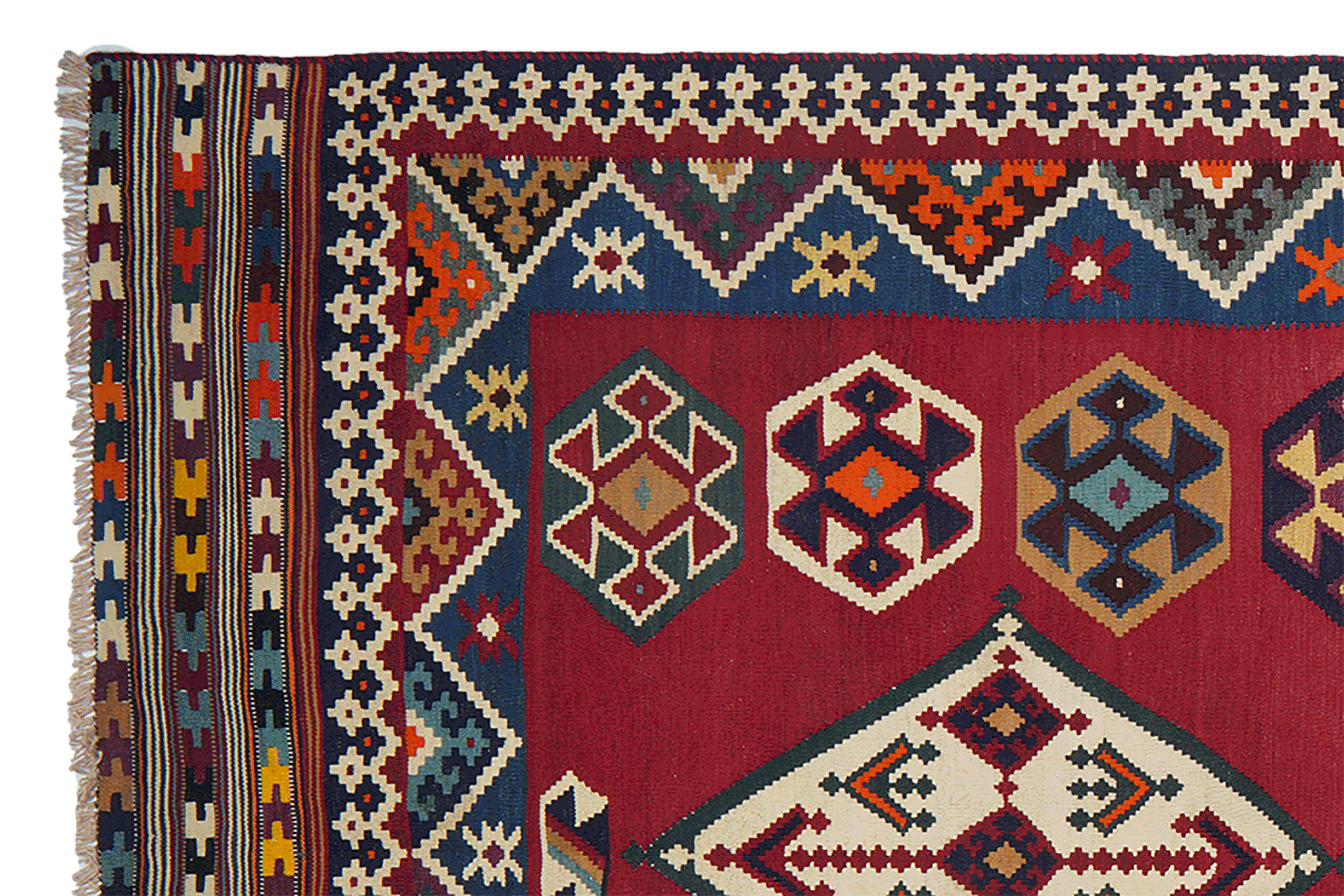 Tappeto Kilim Gashgai Rosso 322x137cm Lana Tradizionale