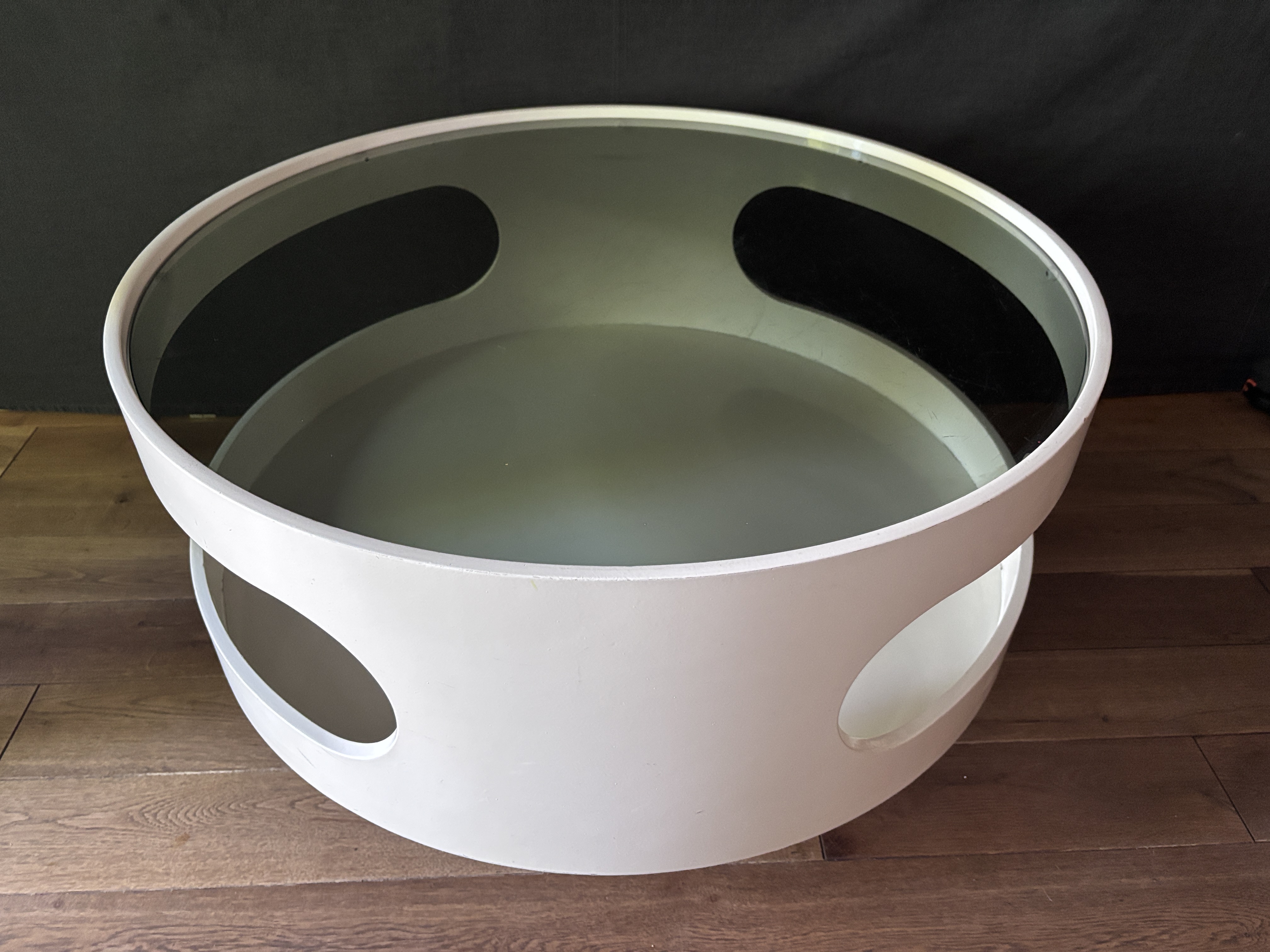 Vintage Space Age Runder Couchtisch Glas Weiß 80cm