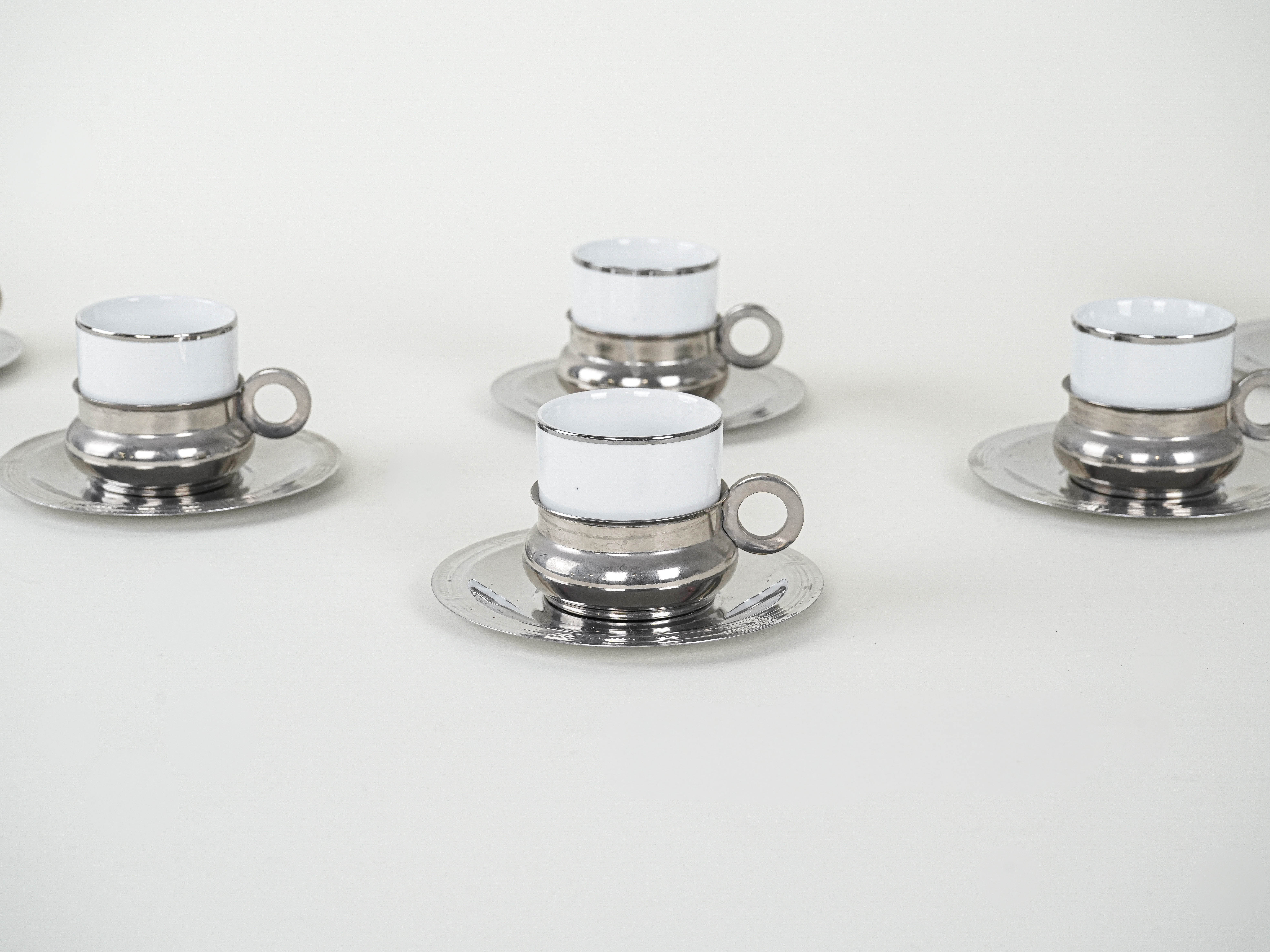 Porcelain cup set Silver White 1980s