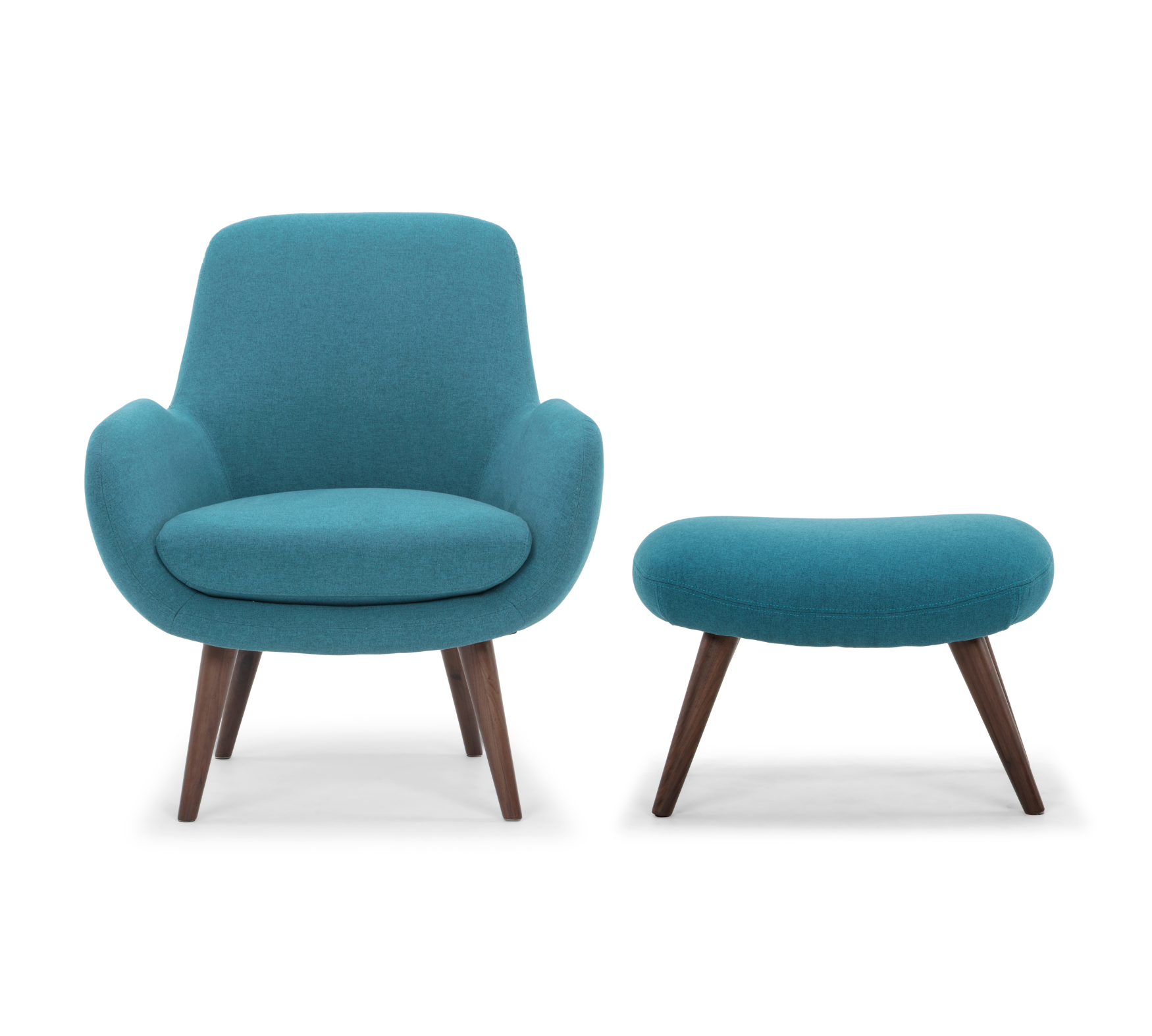 Moby Sessel mit Hocker Nussbaumholz Textil Aqua Blue
