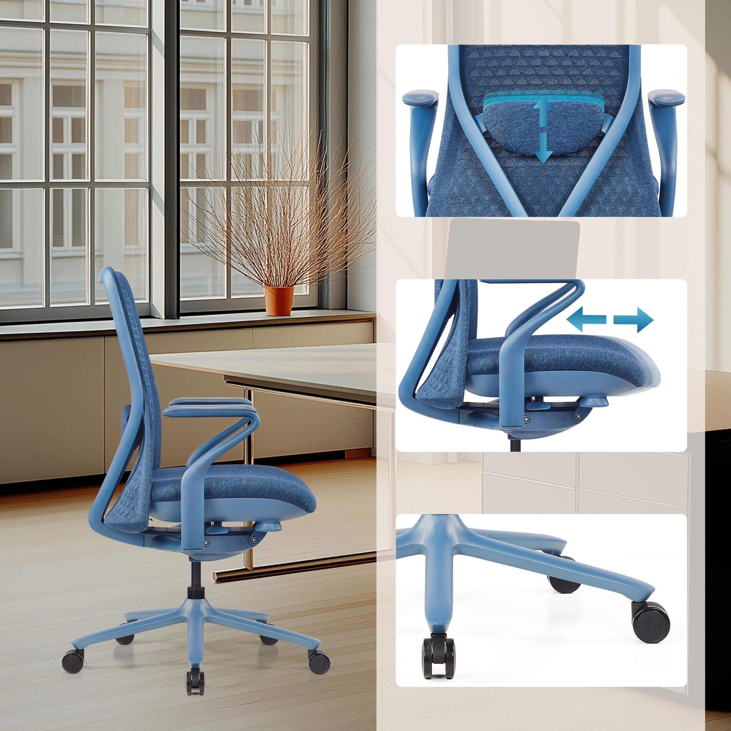 VERVIO Bürostuhl Netzstoff Blau