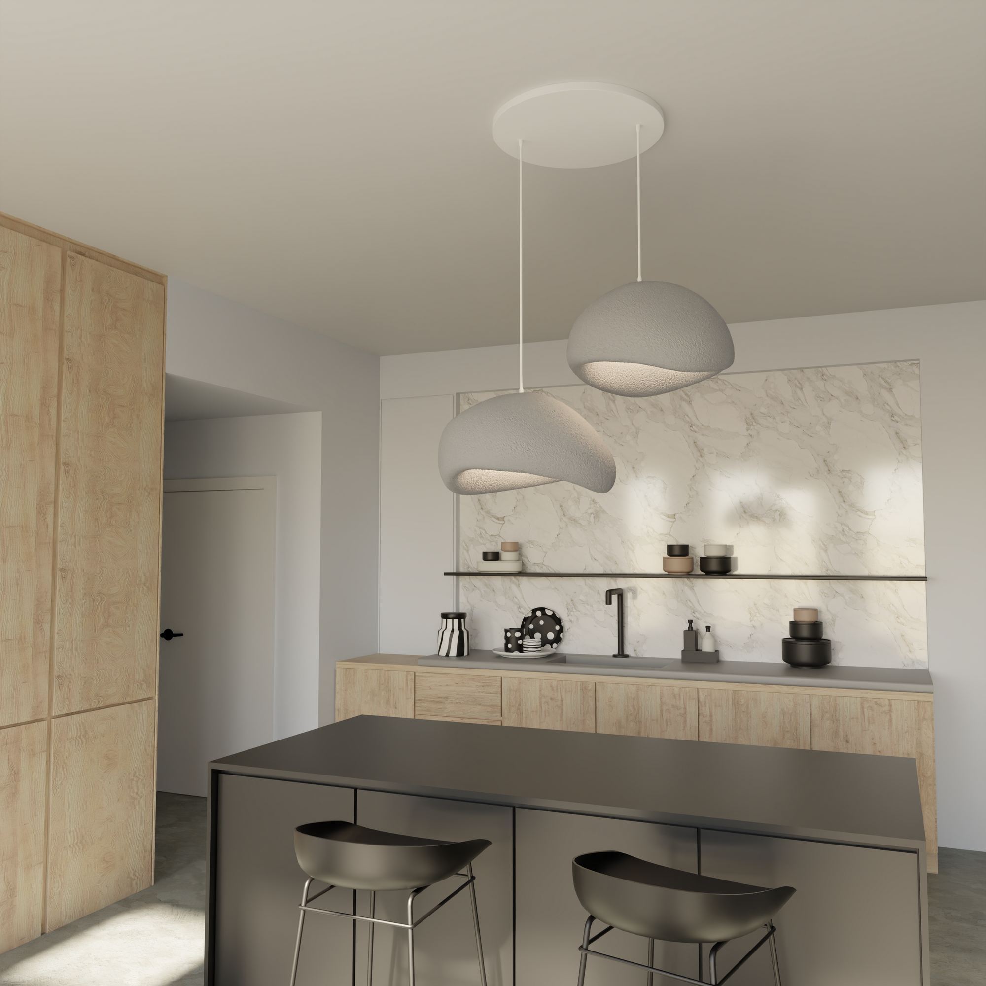 2-Flammig Wabi Sabi Grainbeams Pendelleuchte Beton Grau