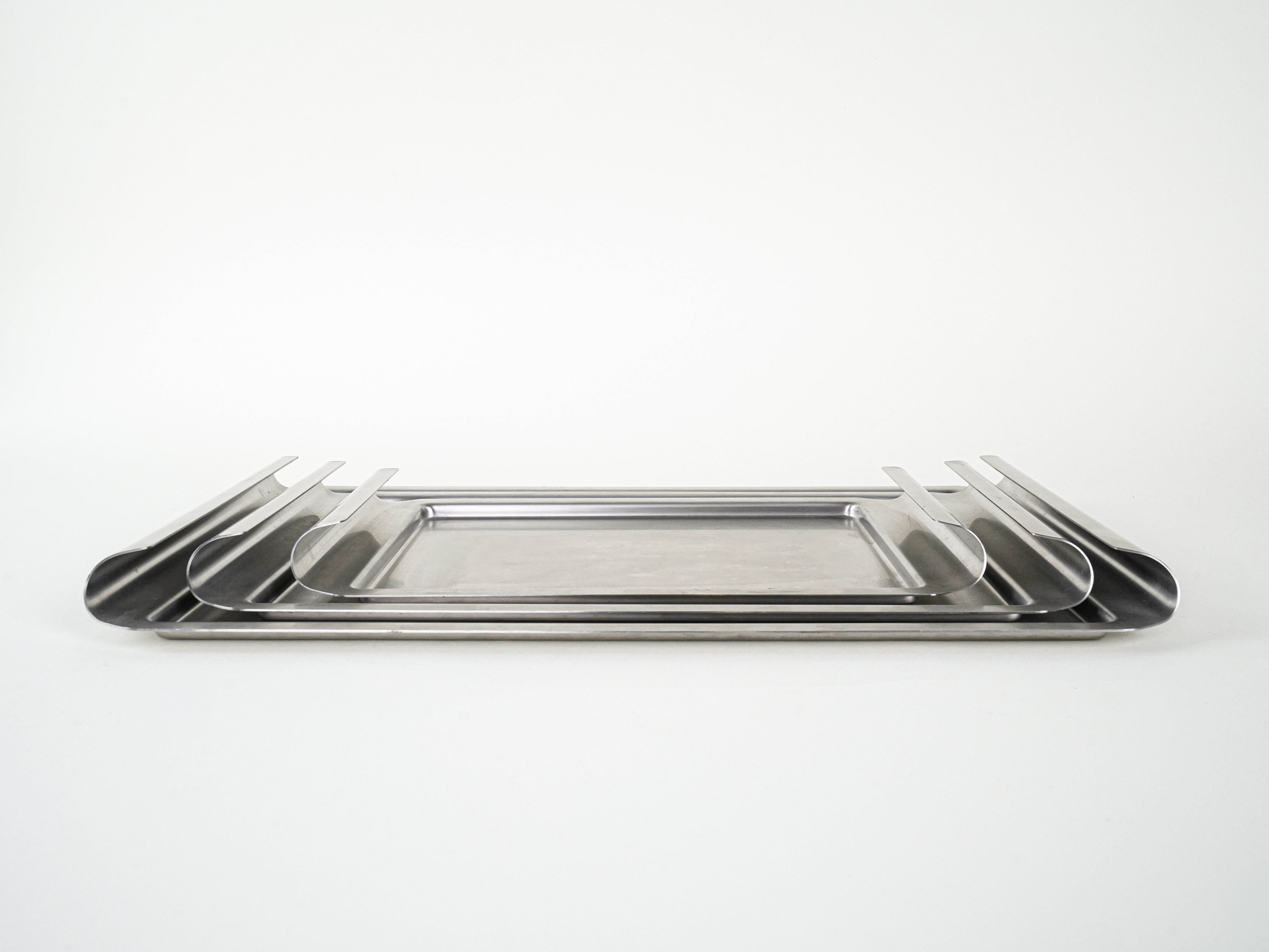 Set of 2 Stainless Steel Trays 1970s