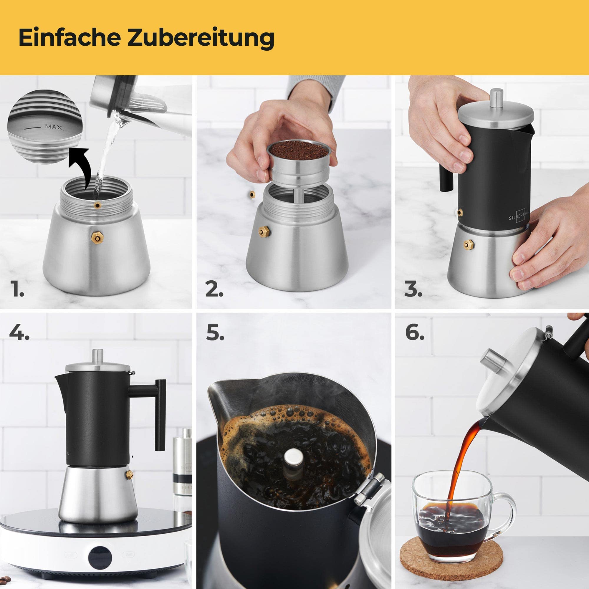 Espressokocher Edelstahl Silber 300 ml