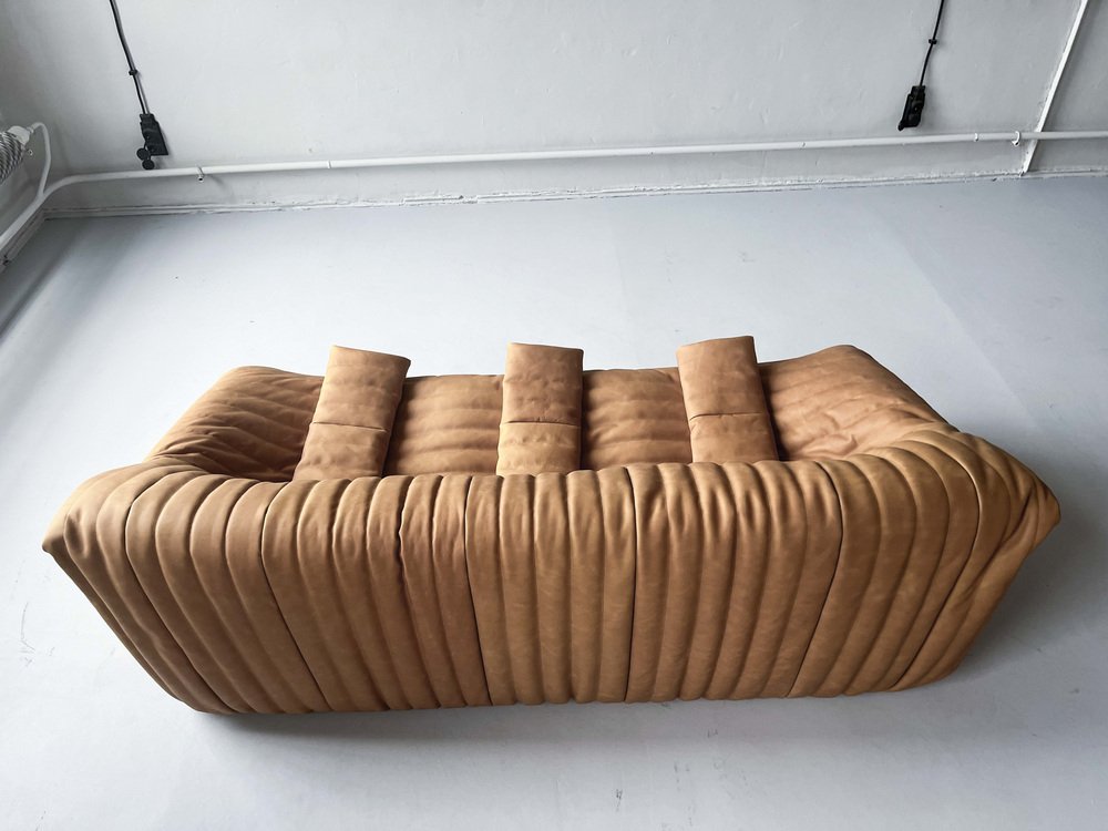 Vintage Annie Hiéronimus Sandra Sofa-Set Leder Beige 5-tlg