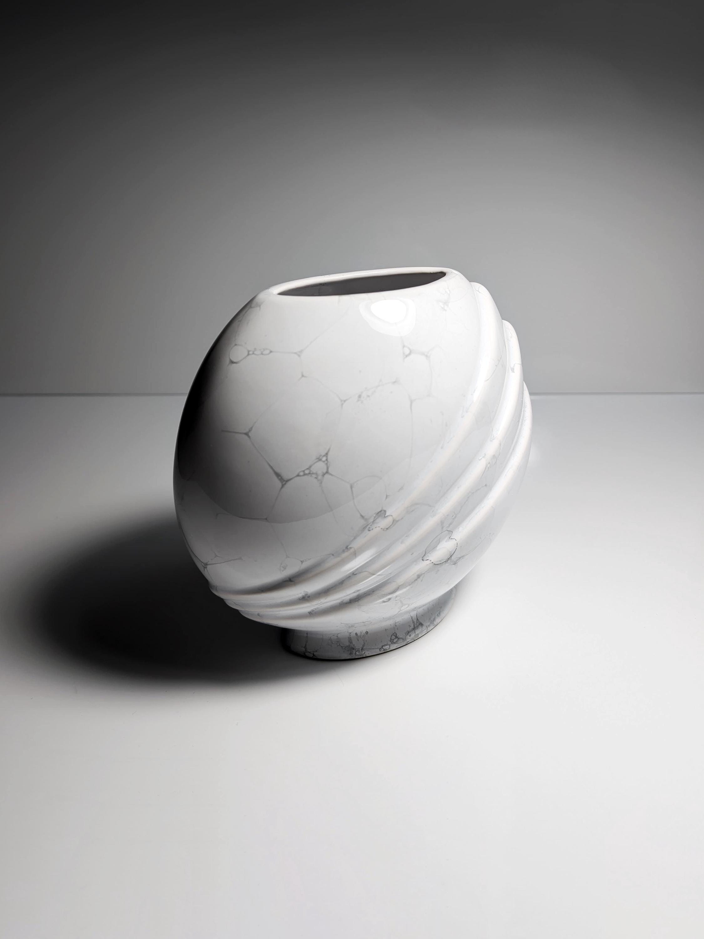Vintage Muschel Blumenvase Keramik Weiß 1980er Jahre