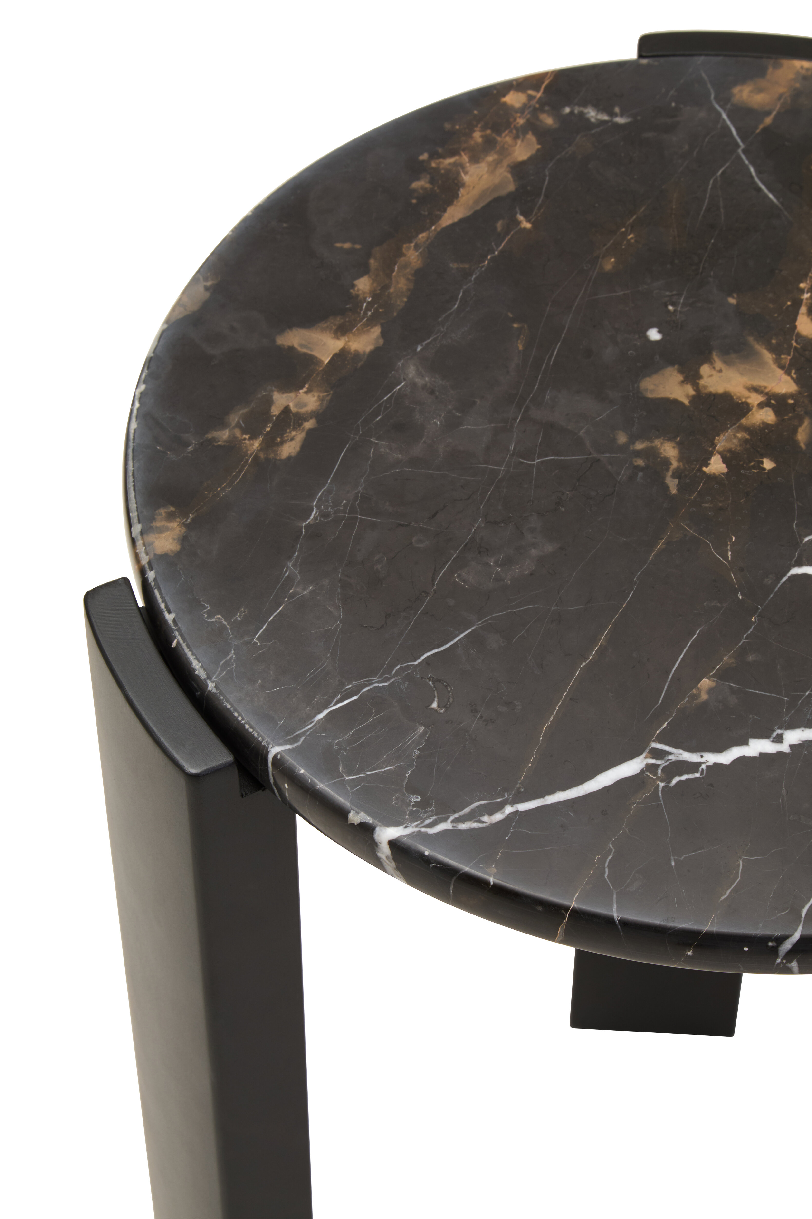Palermo Runder Marmorplatte Beistelltisch Holz Schwarz