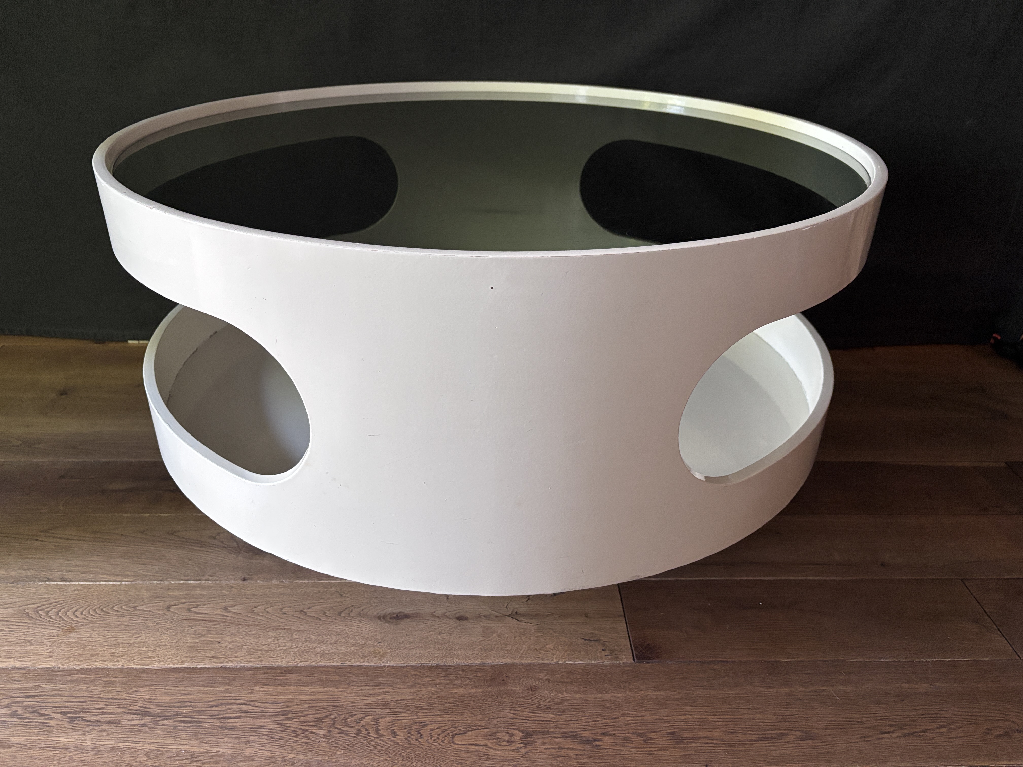 Vintage Space Age Runder Couchtisch Glas Weiß 80cm