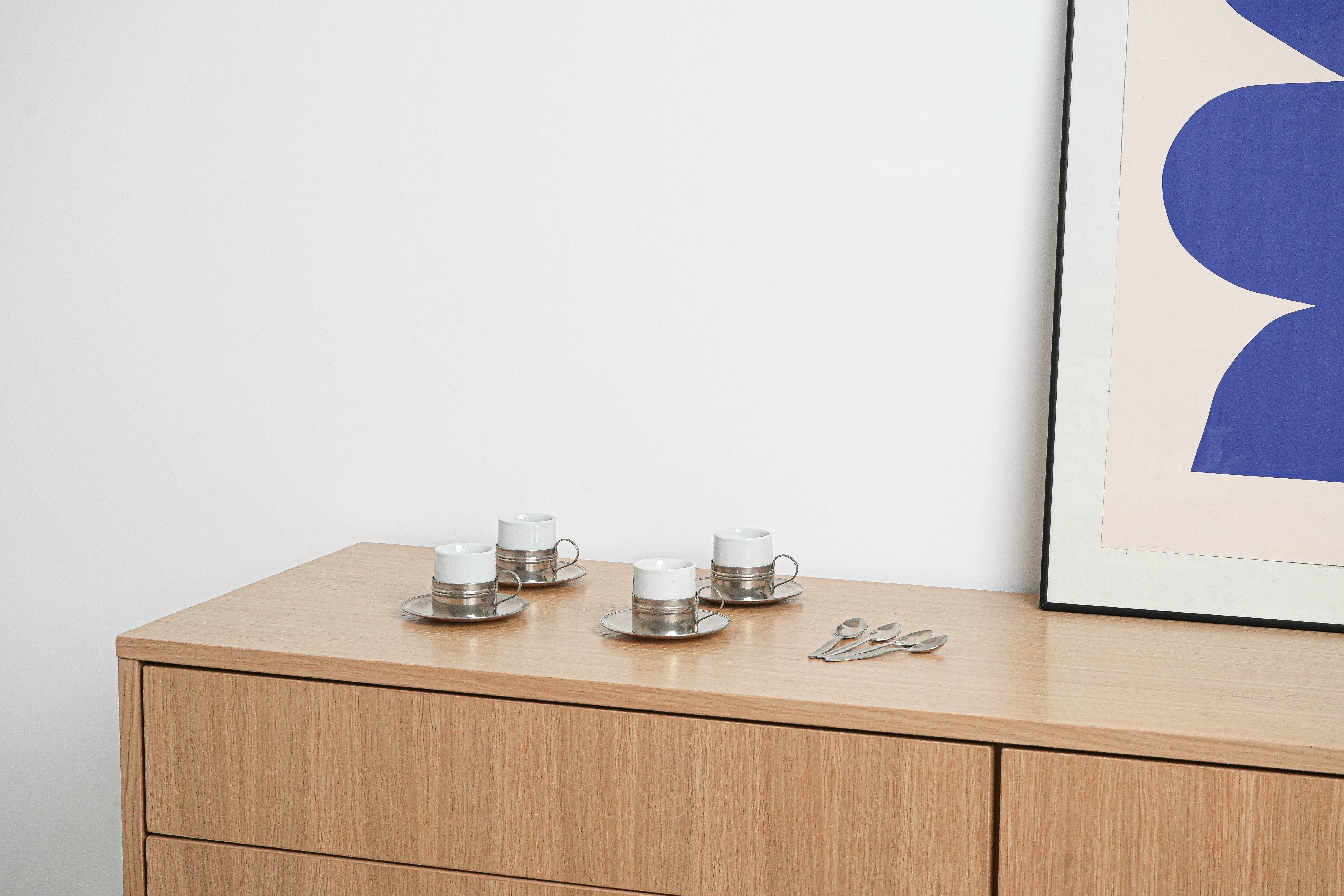 Espressotassen-Set Porcelain Silver White 1980s