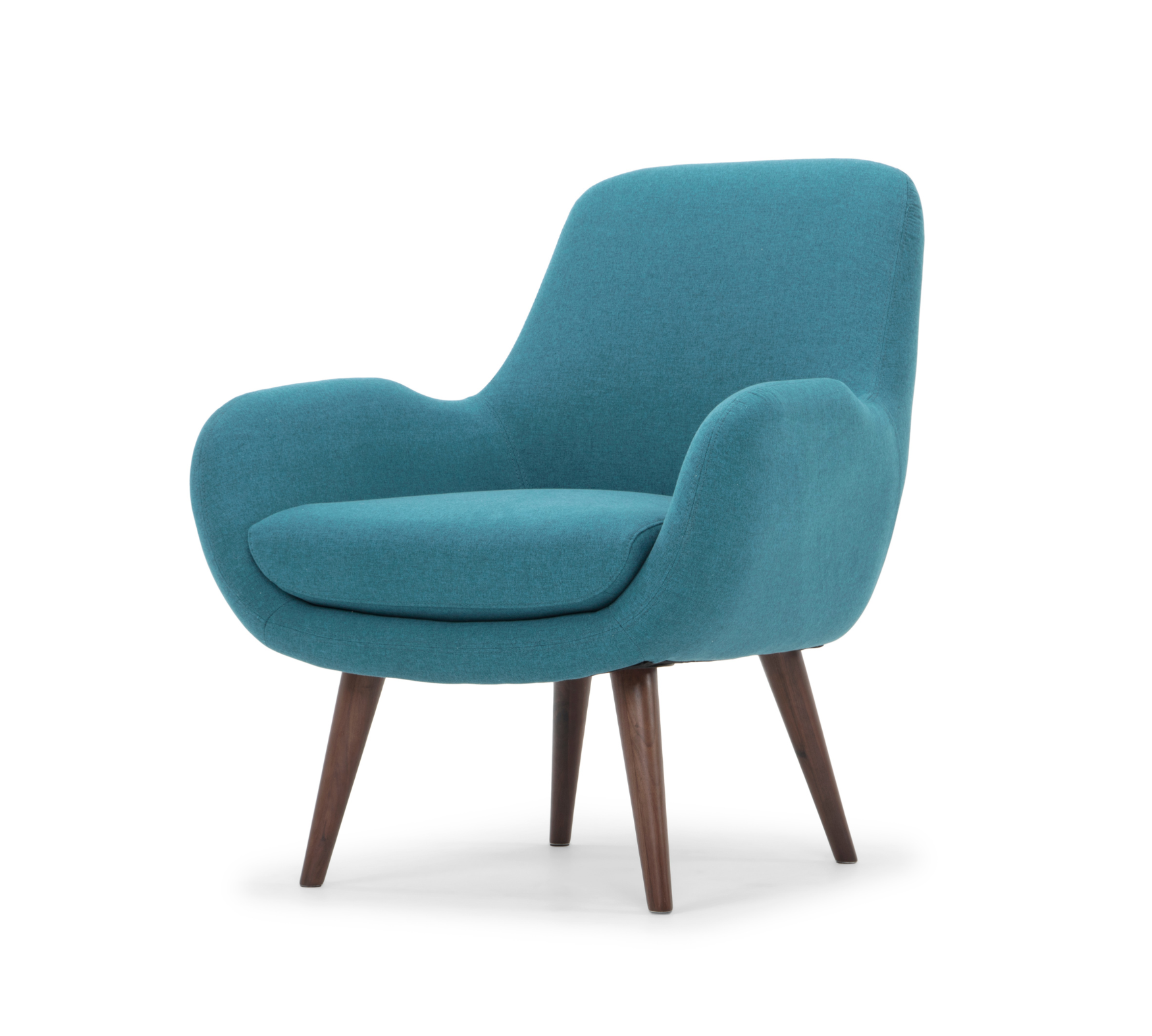 Moby Sessel mit Hocker Nussbaumholz Textil Aqua Blue