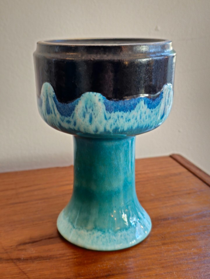 Vintage Vase Keramik Blau 1970er Jahre