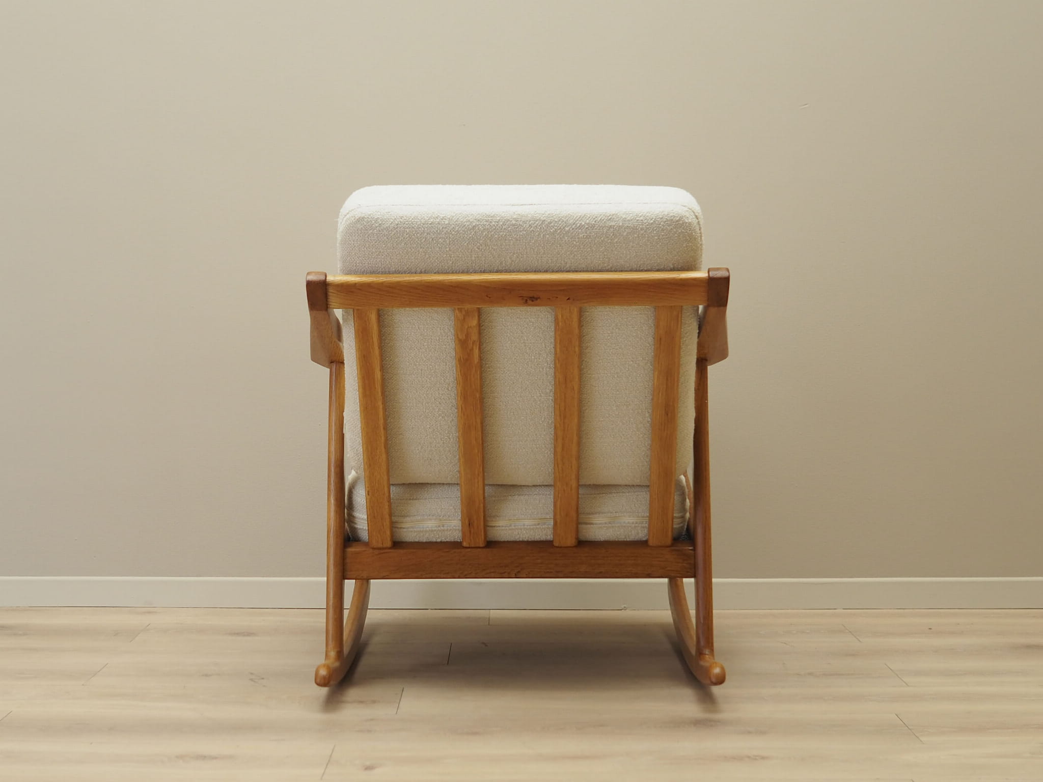Vintage rocking chair oak wood textile cream 1960s