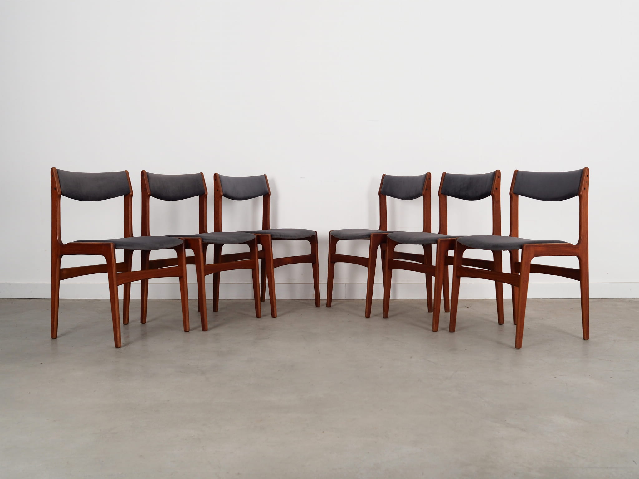 6x Chair Teak Velvet Brown 1960s