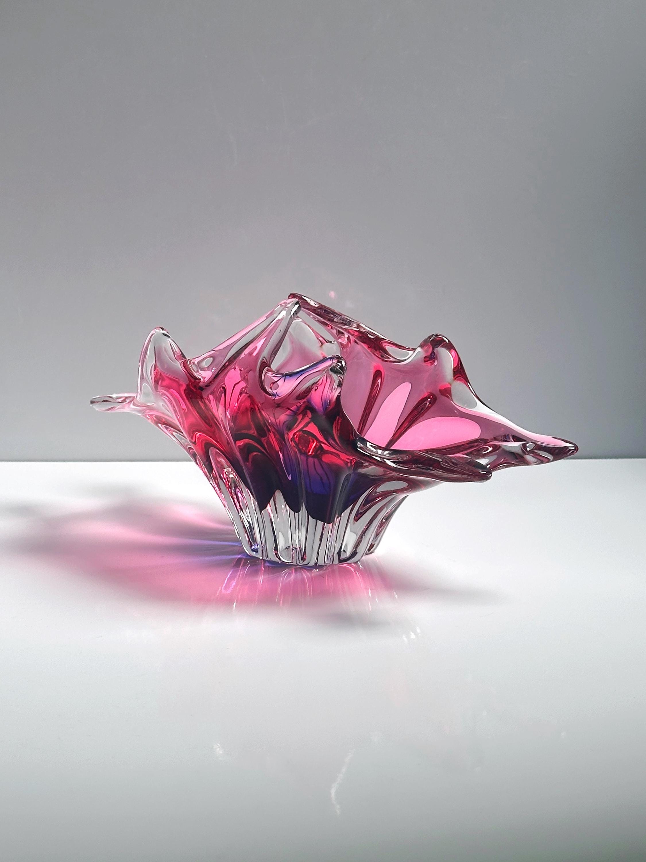 Vintage Böhmische Korbschale Glas Violett