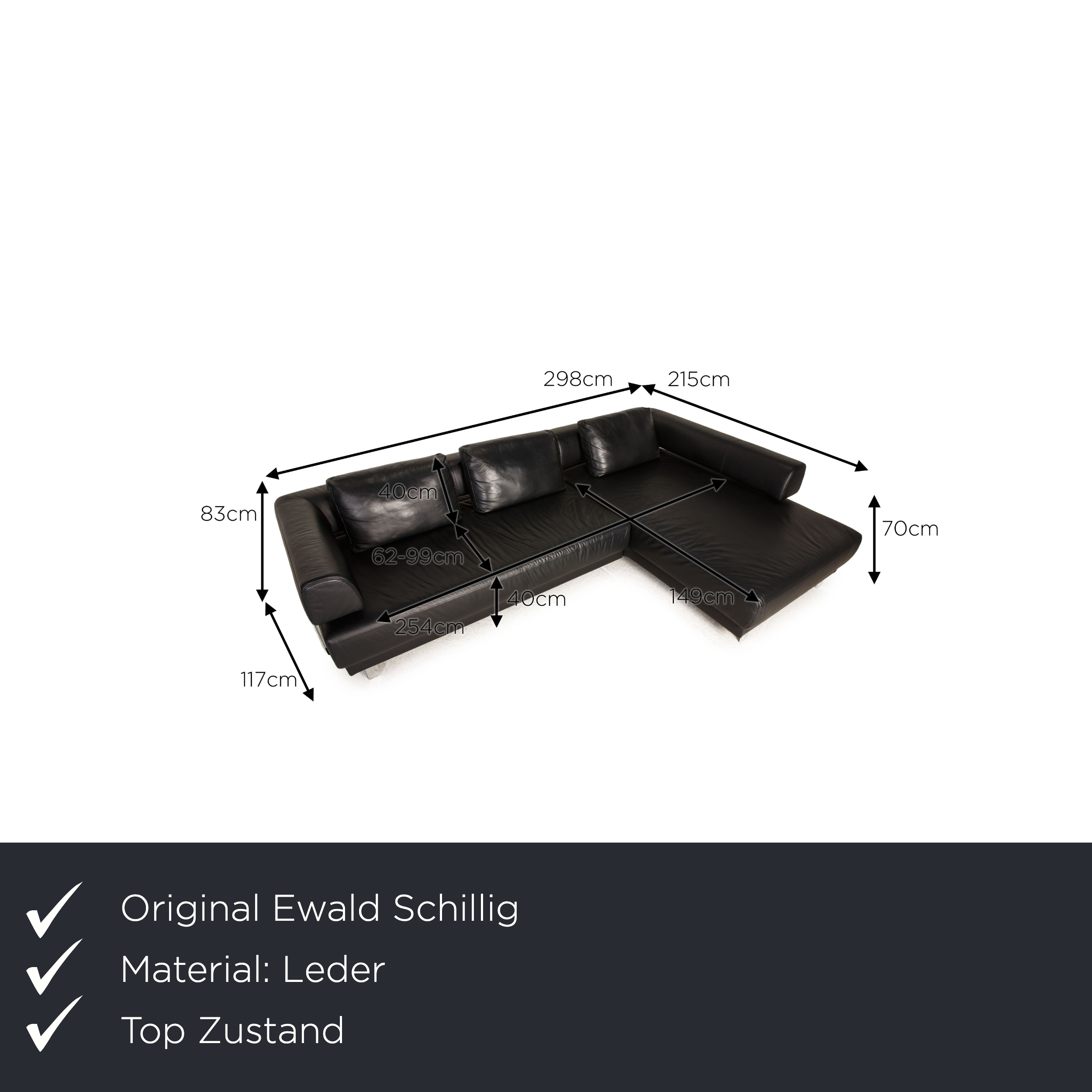 Face Ecksofa Leder Schwarz