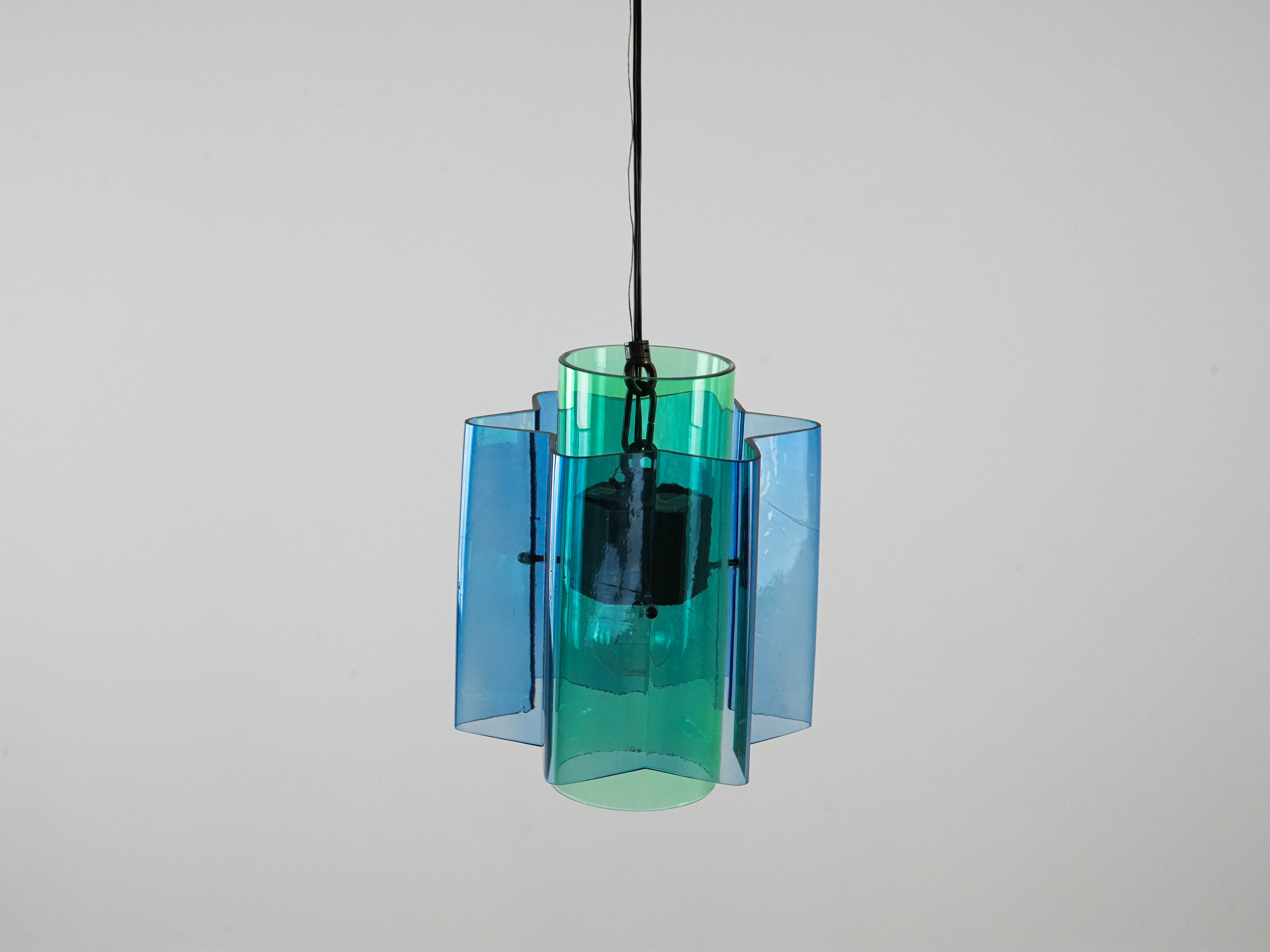 Hanging lamp glass blue 1970s