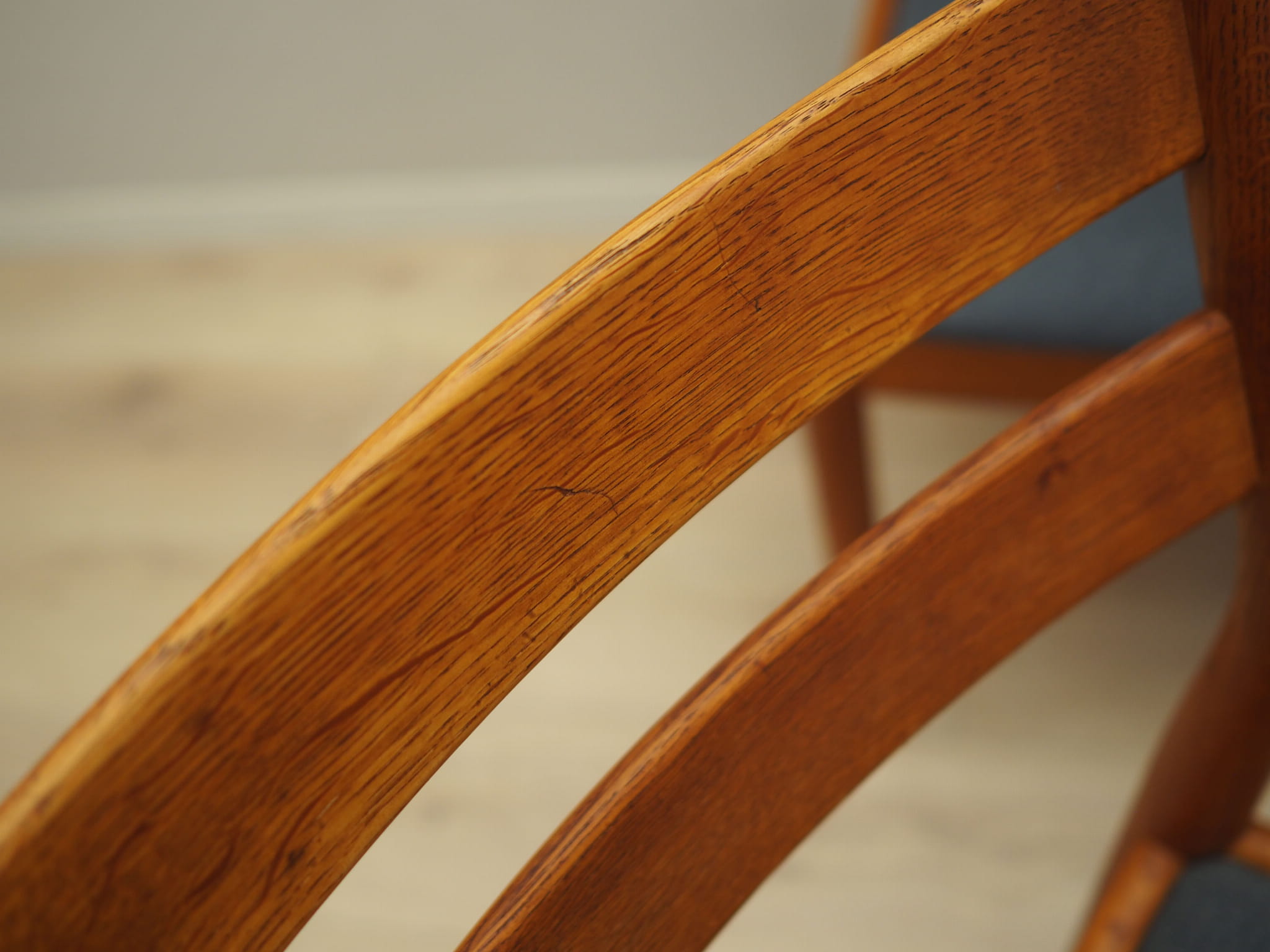 6x Vintage Chair Teak Wood Textile Brown 1970s