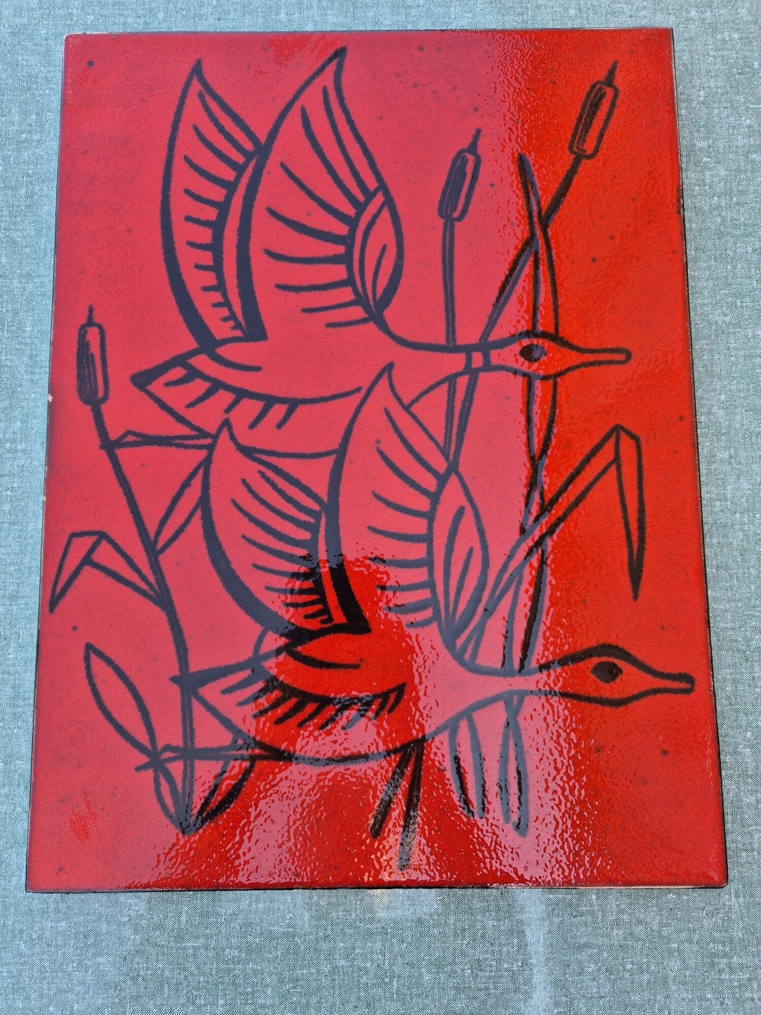 Vintage Wandfliese Keramik Ente Rot Schwarz
