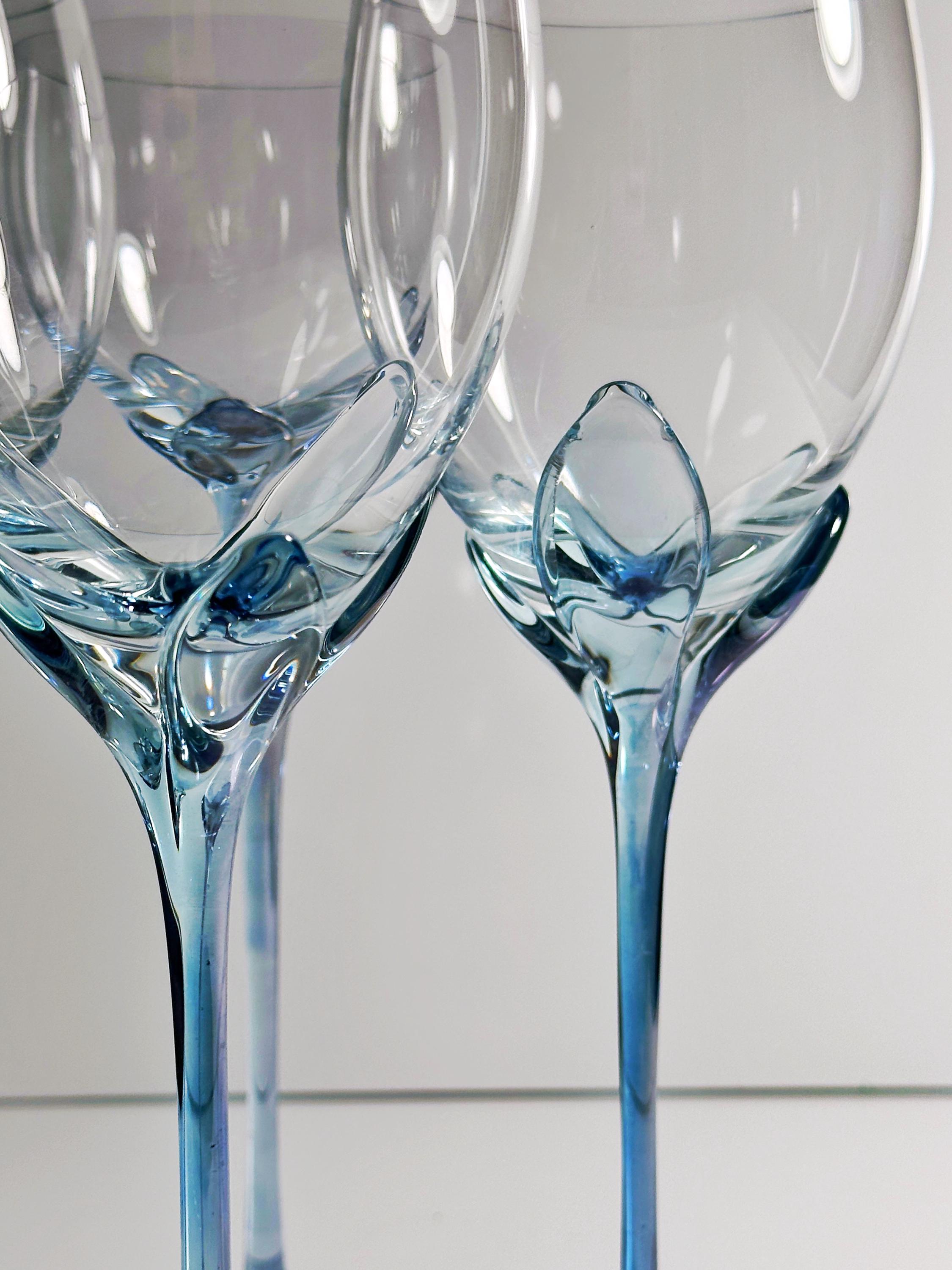 4x Vintage Weinglas Kristall Blau 1980er Jahre