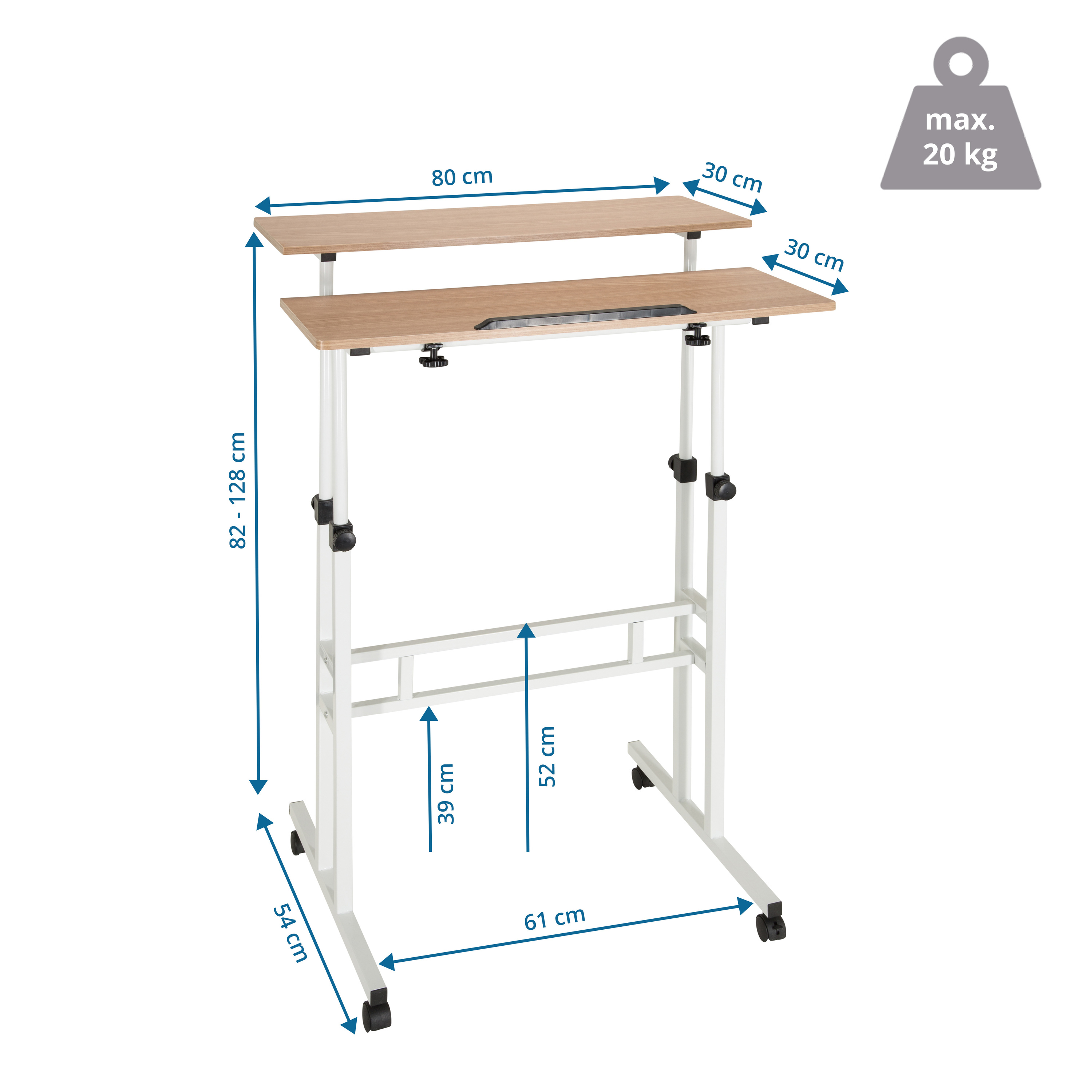 WORKSTATION I Schreibtisch mit Rollen Holz Weiß