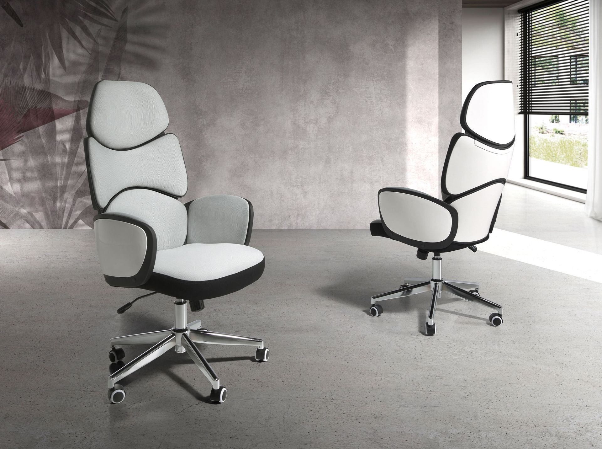 4142 Swivel Office Chair Light Grey White Glossy