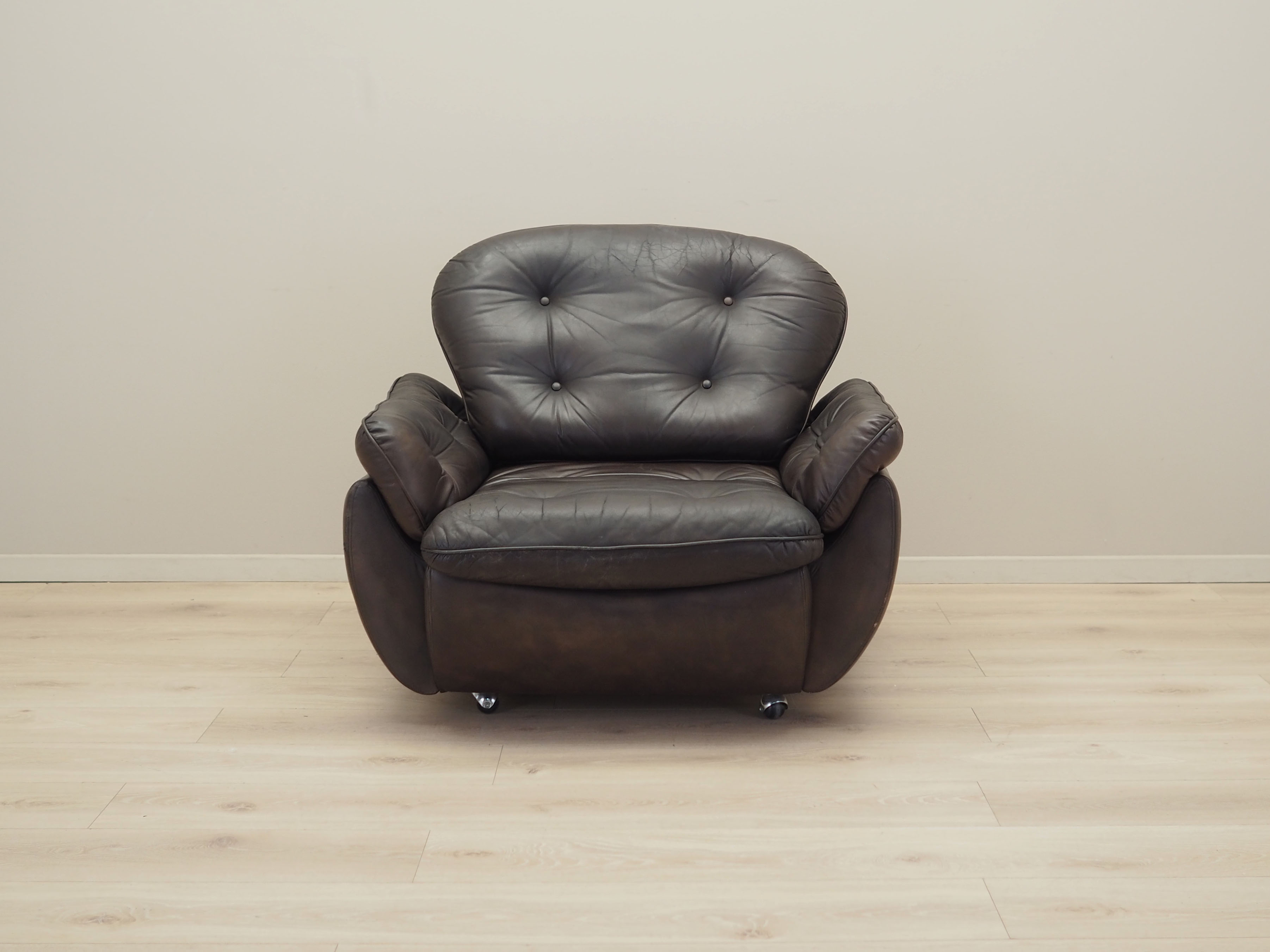 Armchair with casters, leather, brown, 1970s