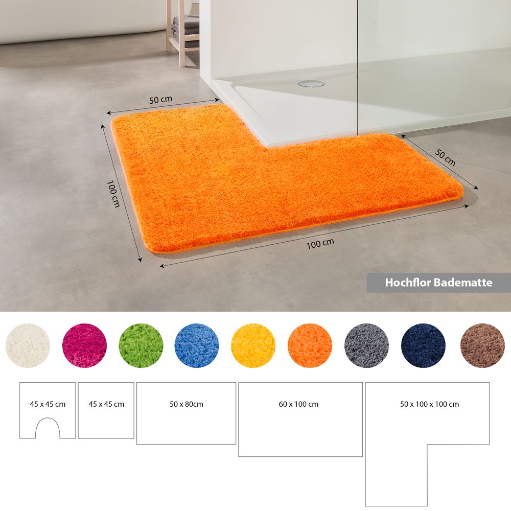 Flauschige Hochflor Eckbadematte Orange Öko-Tex Standard