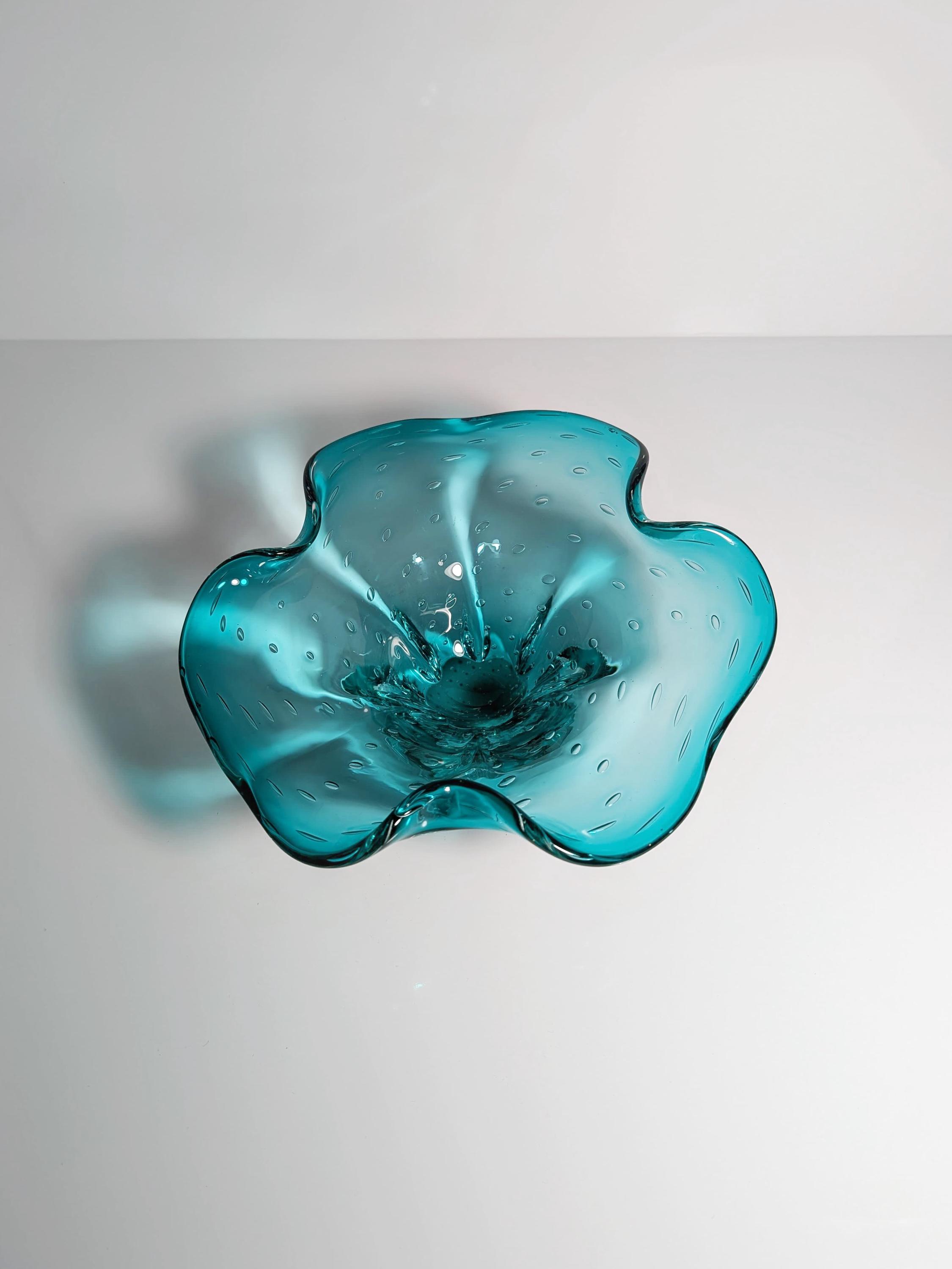 Vintage fruit bowl Murano glass turquoise 1970s
