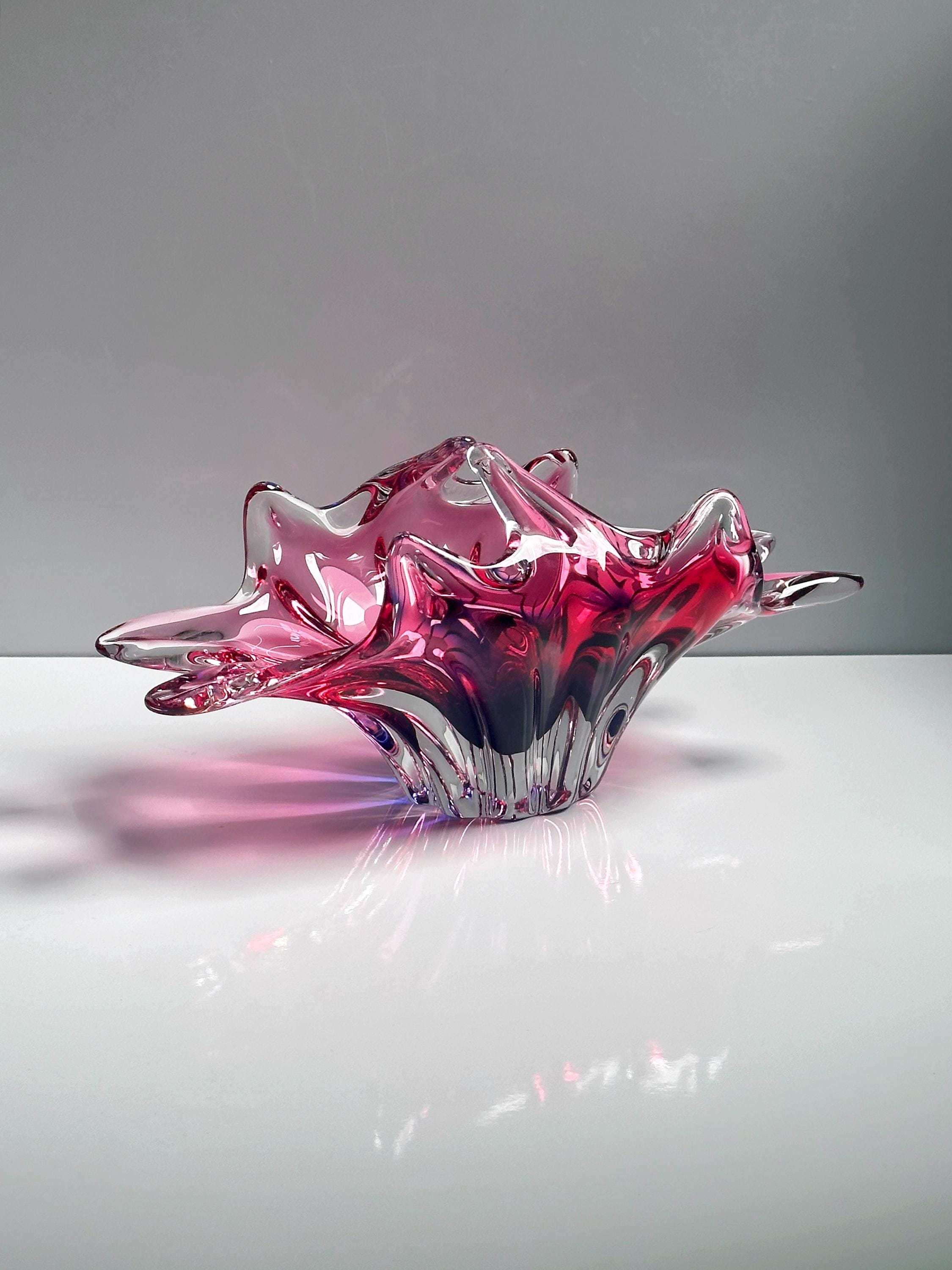 Vintage Böhmische Korbschale Glas Violett