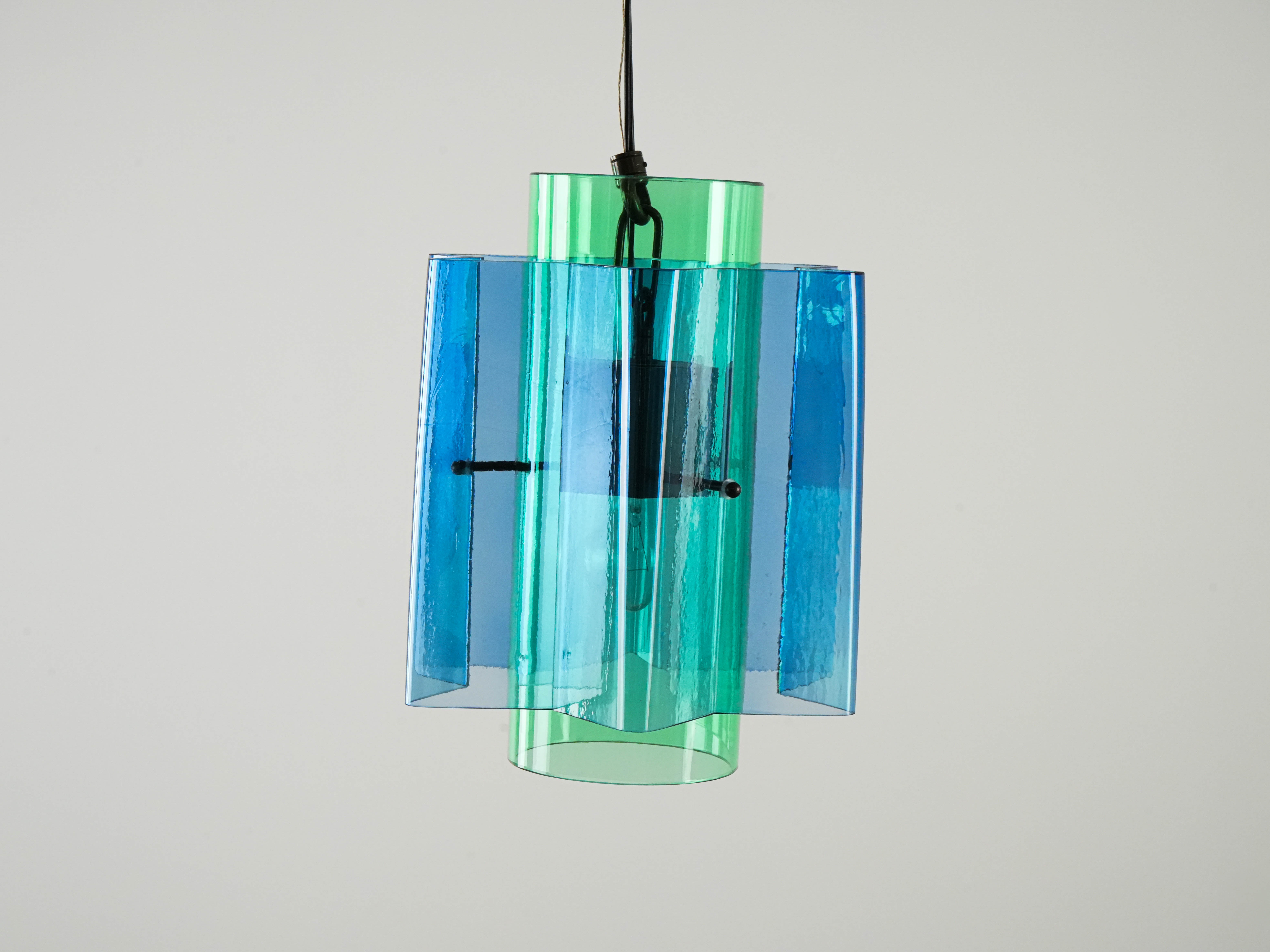 Hanging lamp glass blue 1970s