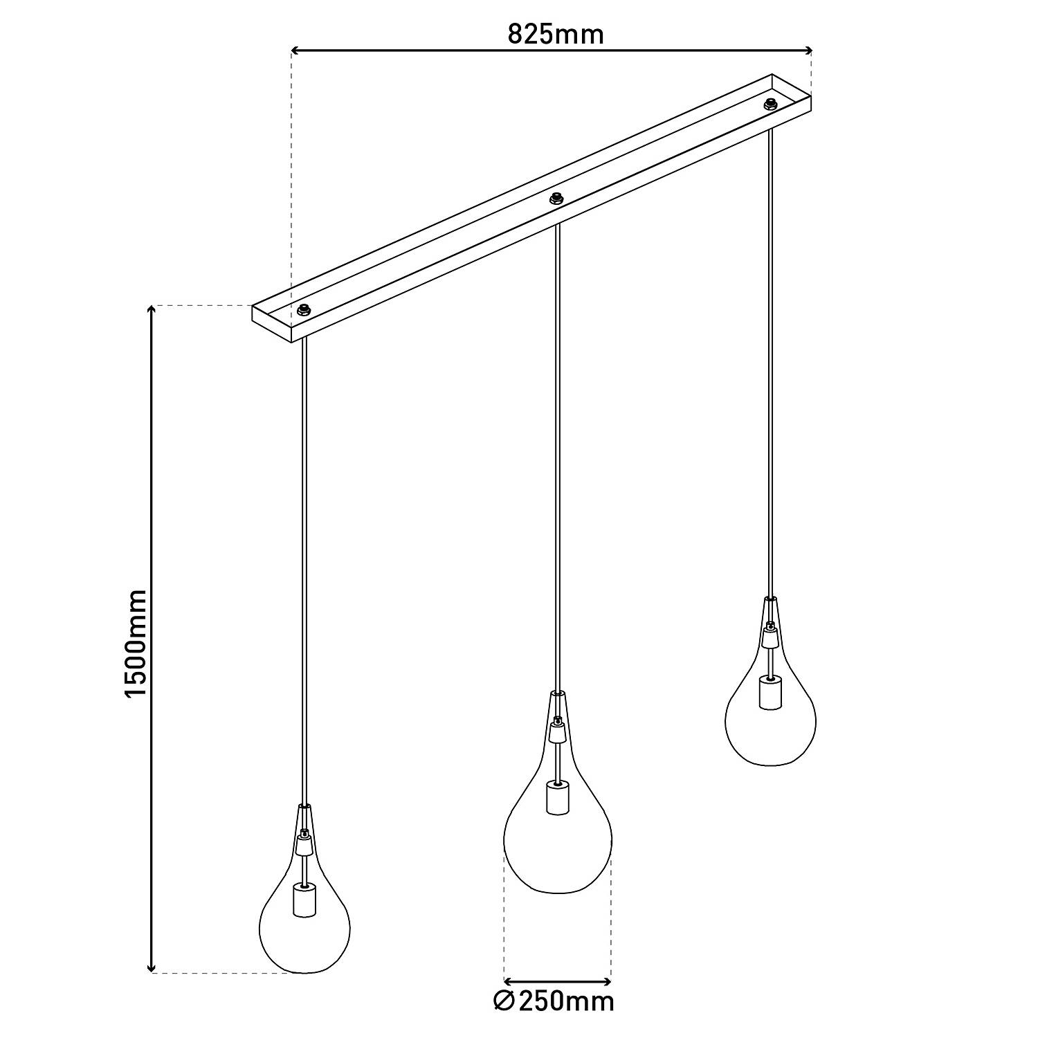 Pendant Light Gota Type B 3-Light Smoked Glass Iron