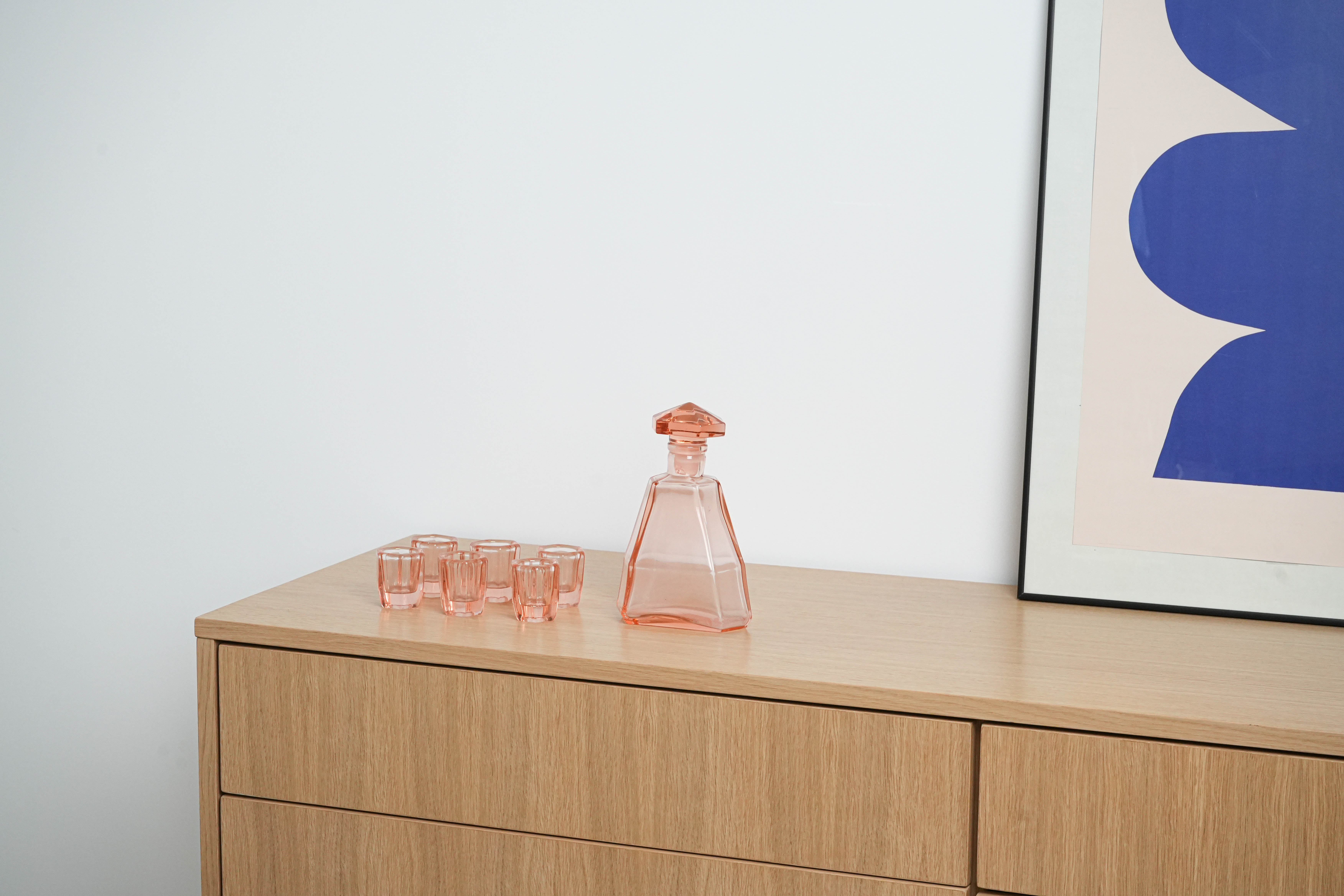 Alkohol-Service-Set Glas Rosa 1960er Jahre