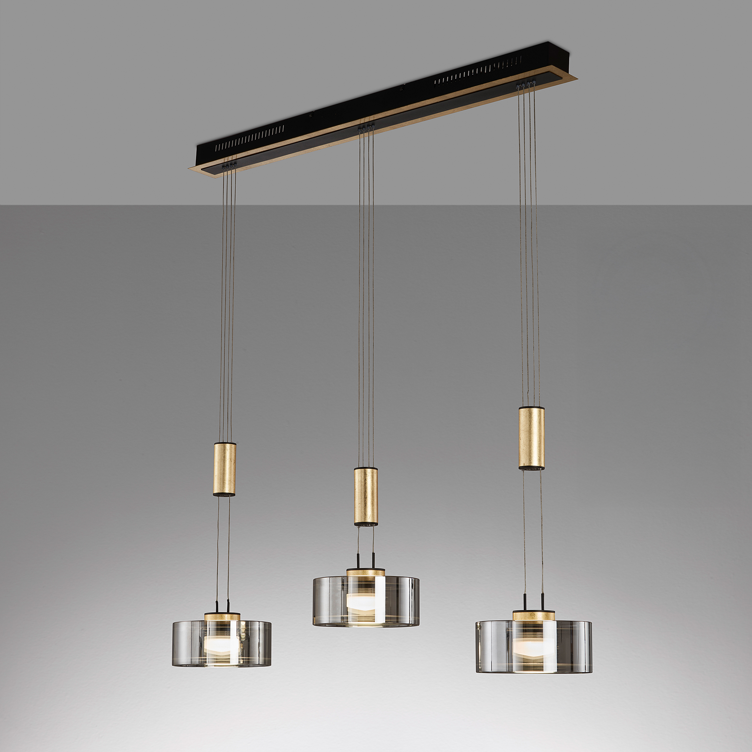 LED pendant light Lavin iron smoked glass black gold