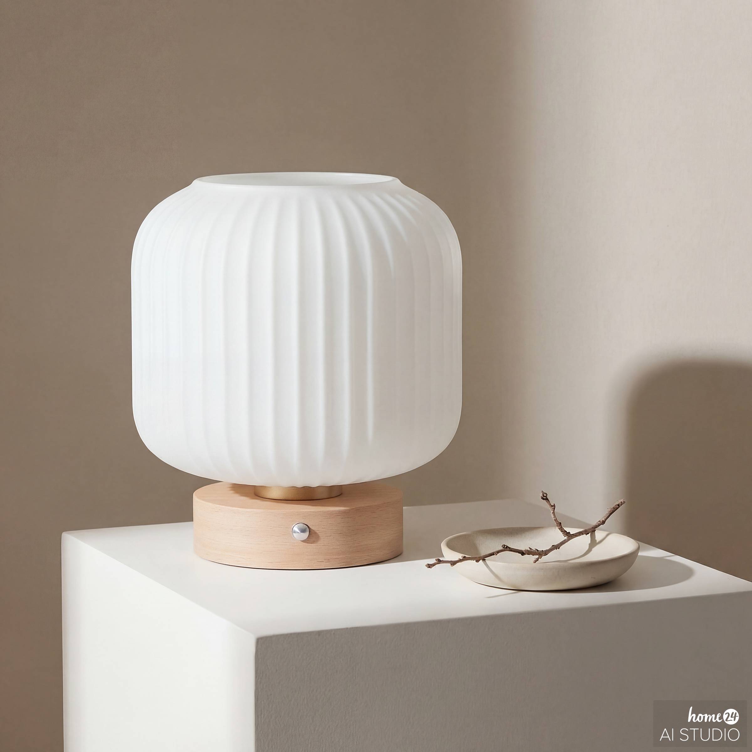 Marl Akku-Tischleuchte Opalglas Pinie Massiv Weiß